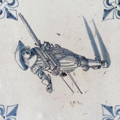 Blue and White Dutch Delft Tile with Musketeer, Mid 17th Century