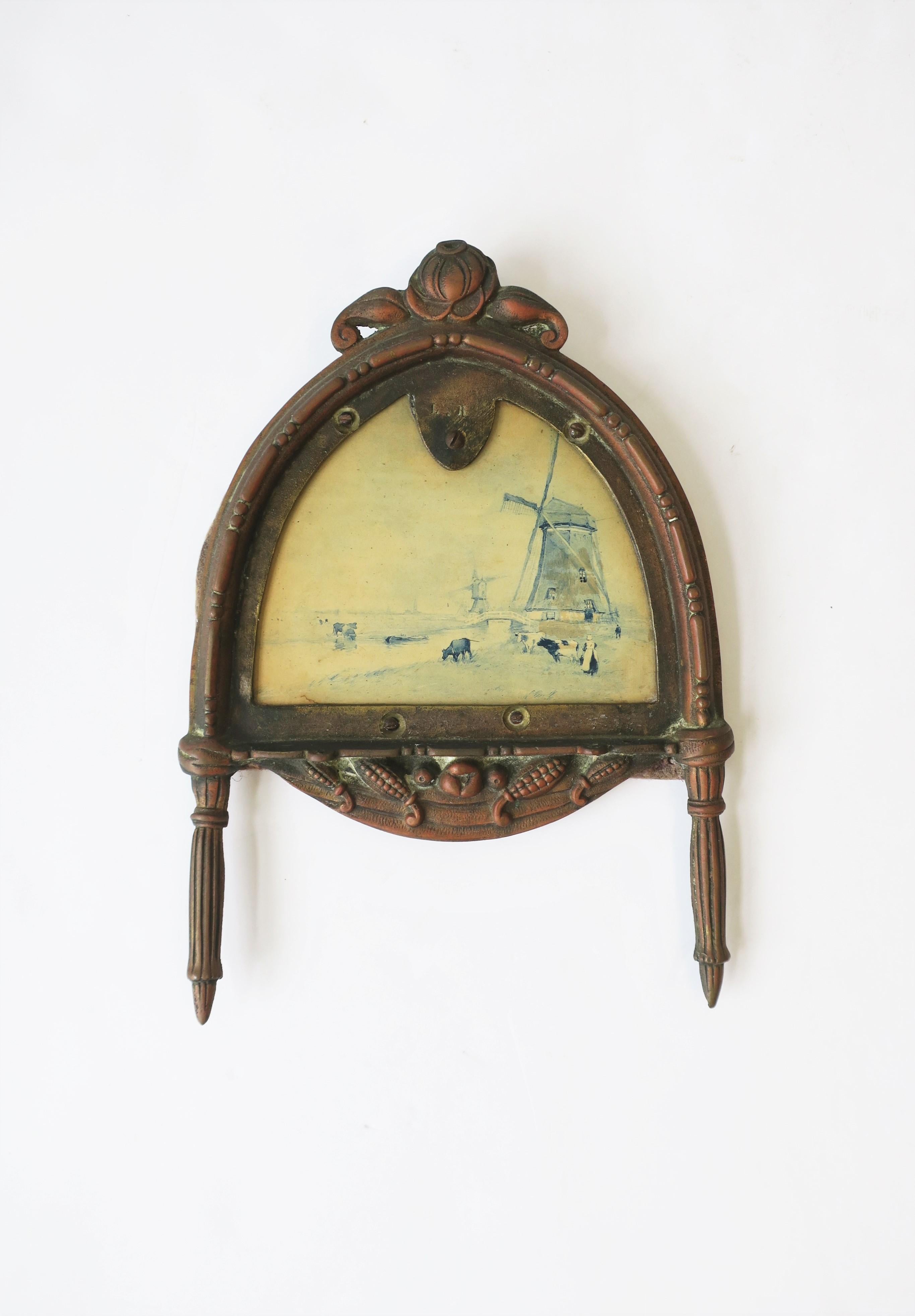 20th Century Blue and White Dutch Holland Wall Art with Windmill and Farm Design For Sale