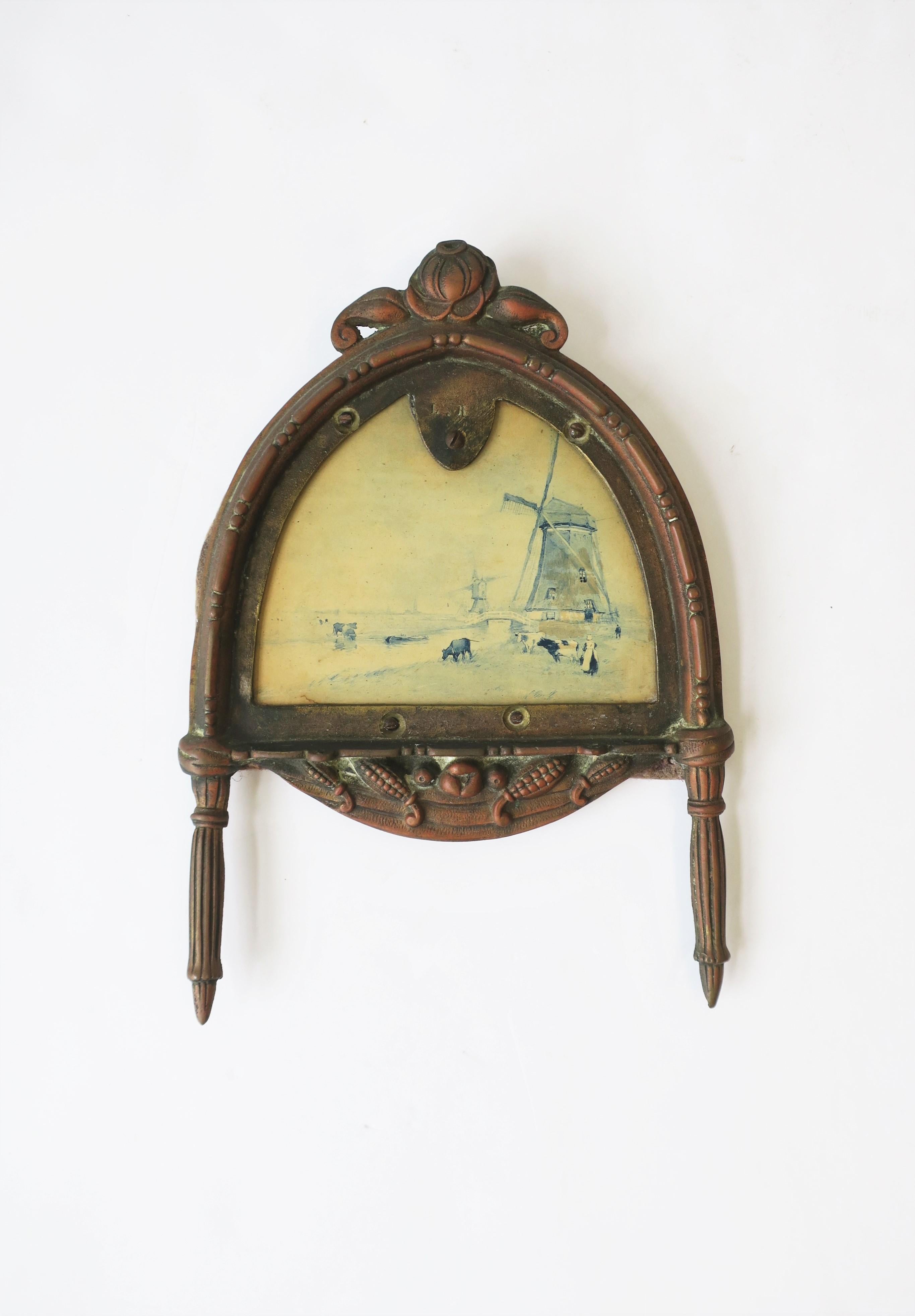Blue and White Dutch Holland Wall Art with Windmill and Farm Scene In Good Condition For Sale In New York, NY