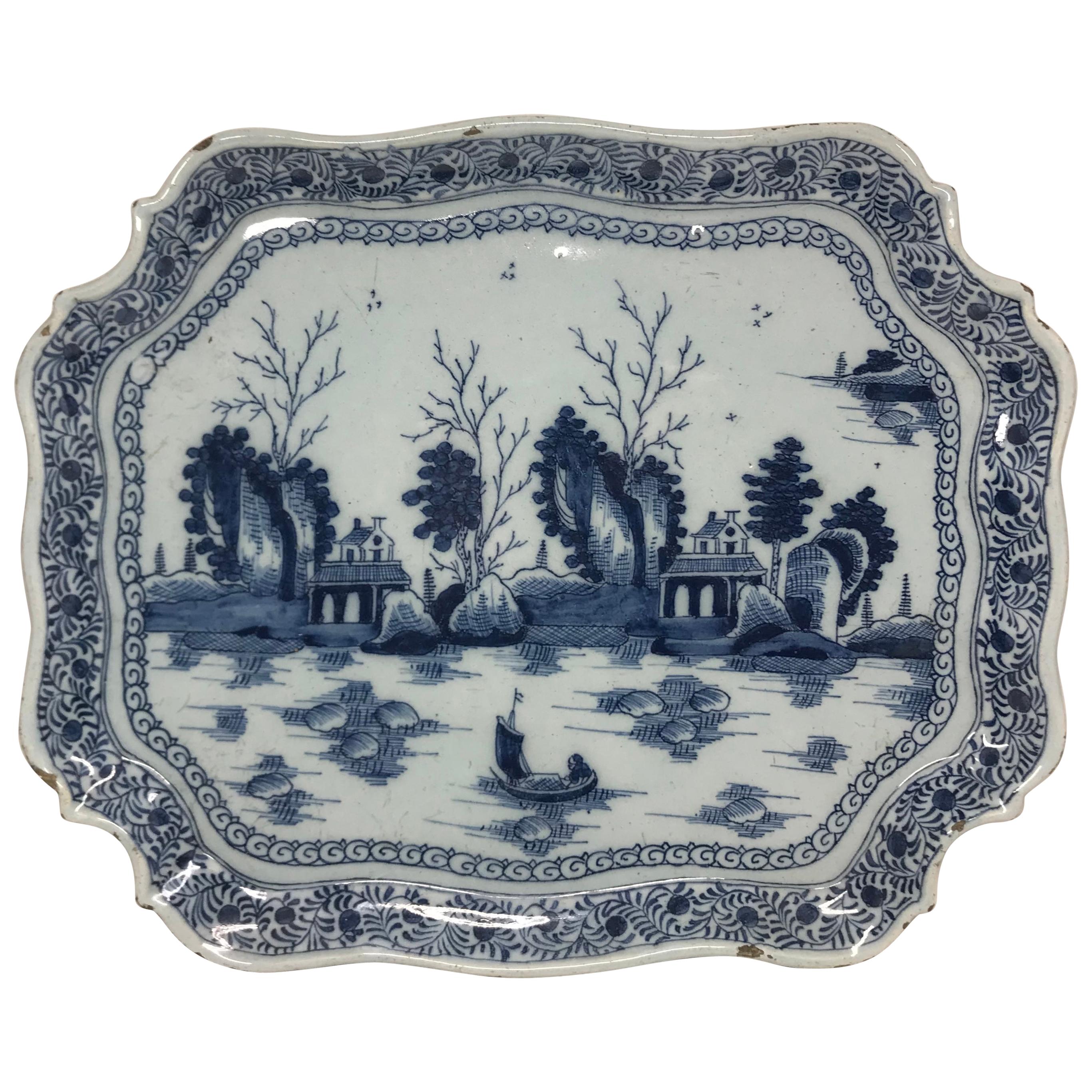 Blue and White Dutch Chinoiserie Platter For Sale