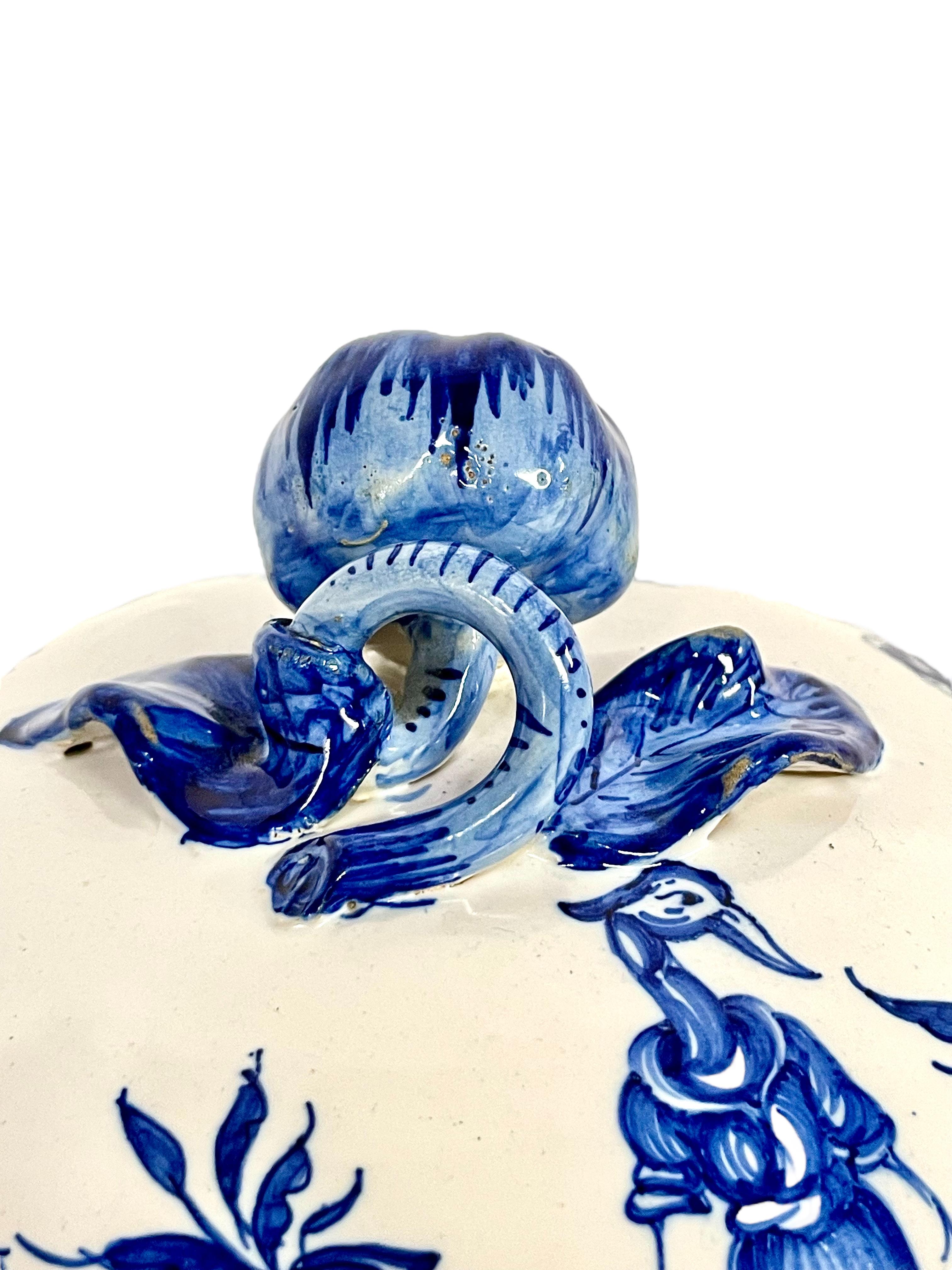 Blue and White Earthenware Lidded Tureen with Fantastical Decoration For Sale 5