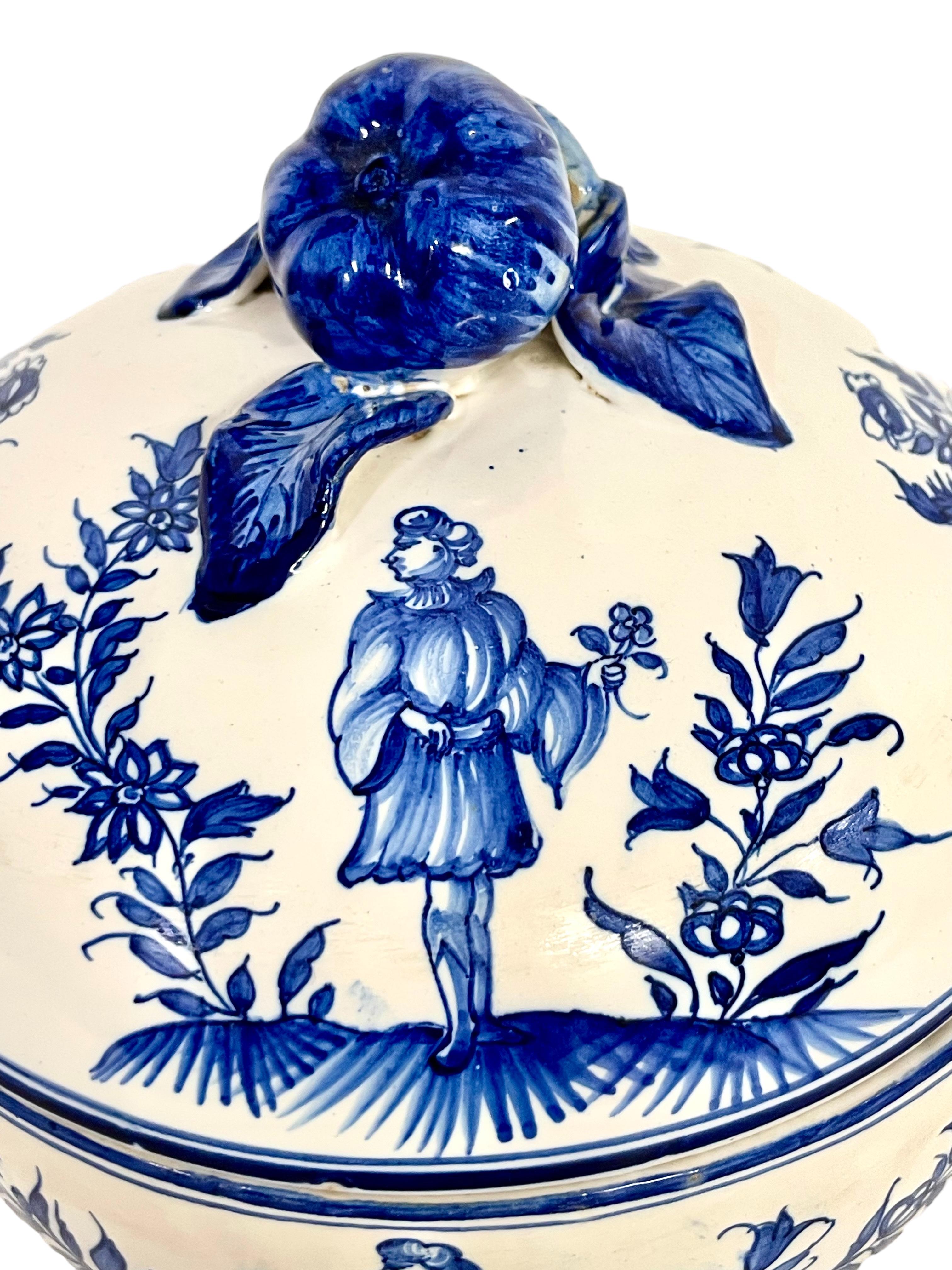Blue and White Earthenware Lidded Tureen with Fantastical Decoration For Sale 6