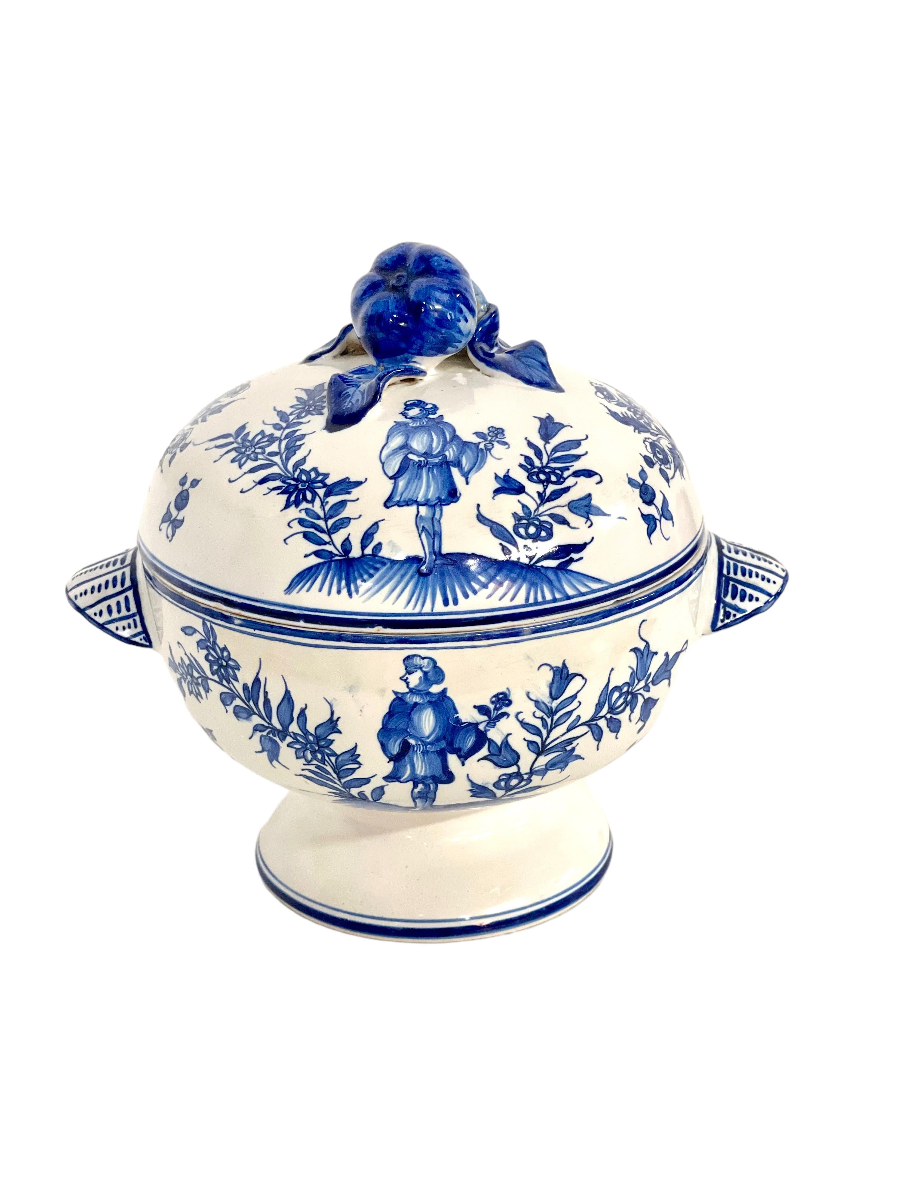 Blue and White Earthenware Lidded Tureen with Fantastical Decoration For Sale 9