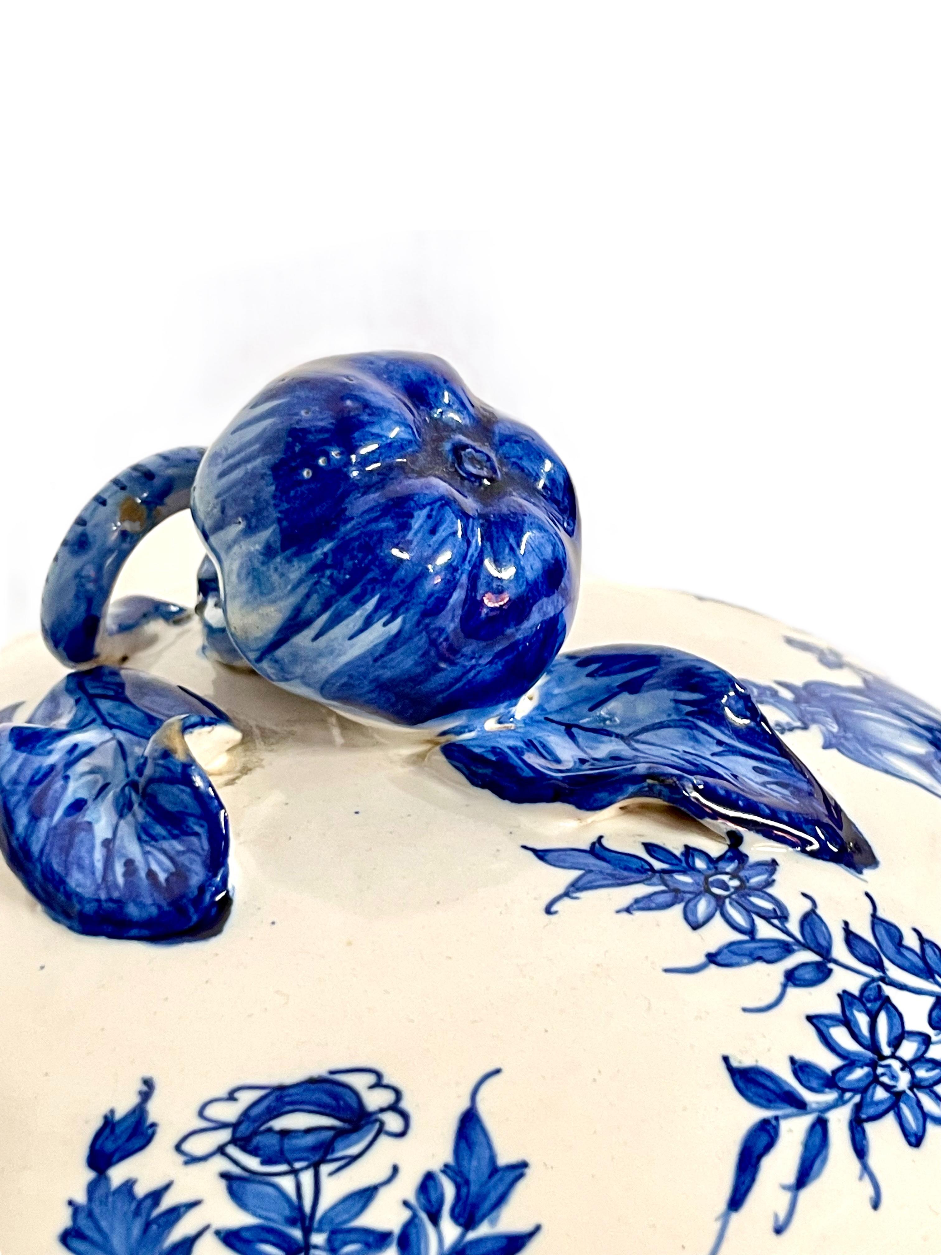 Blue and White Earthenware Lidded Tureen with Fantastical Decoration For Sale 4