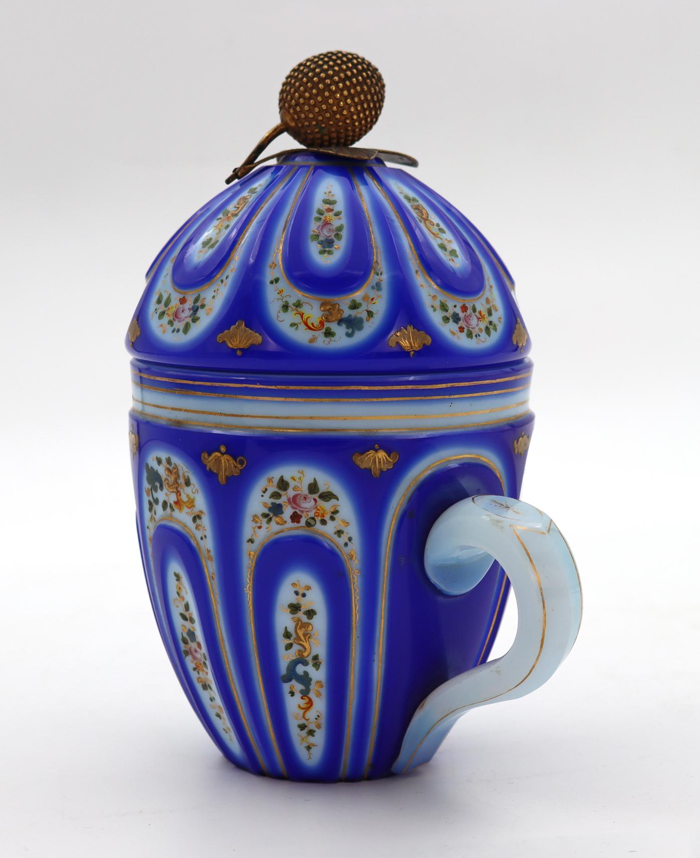 European Blue and White Enamelled Opaline Cup