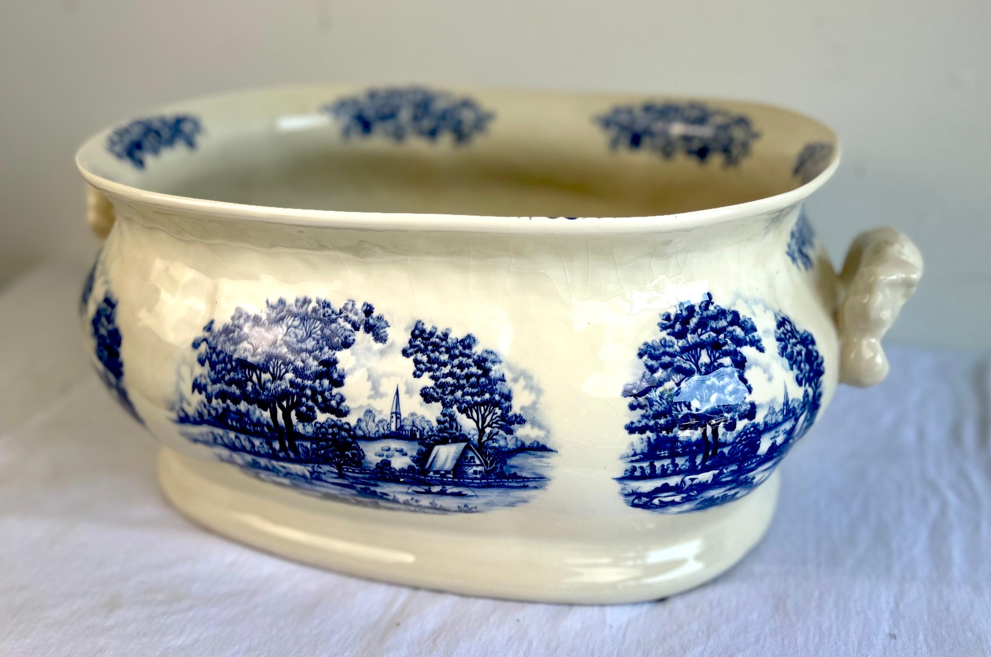 Blue and White English Transferware Cachepot For Sale 4