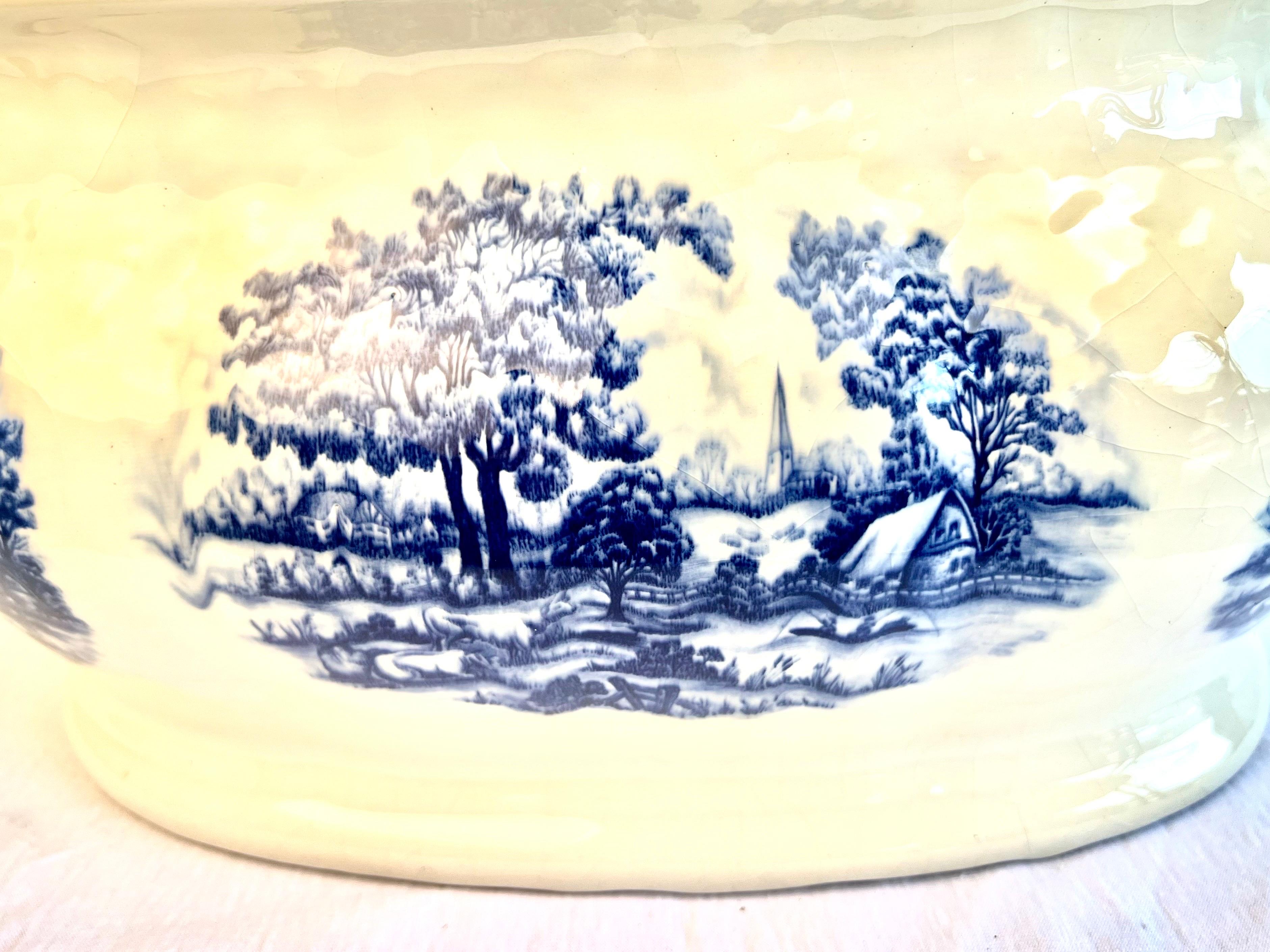 Blue and White English Transferware Cachepot For Sale 6