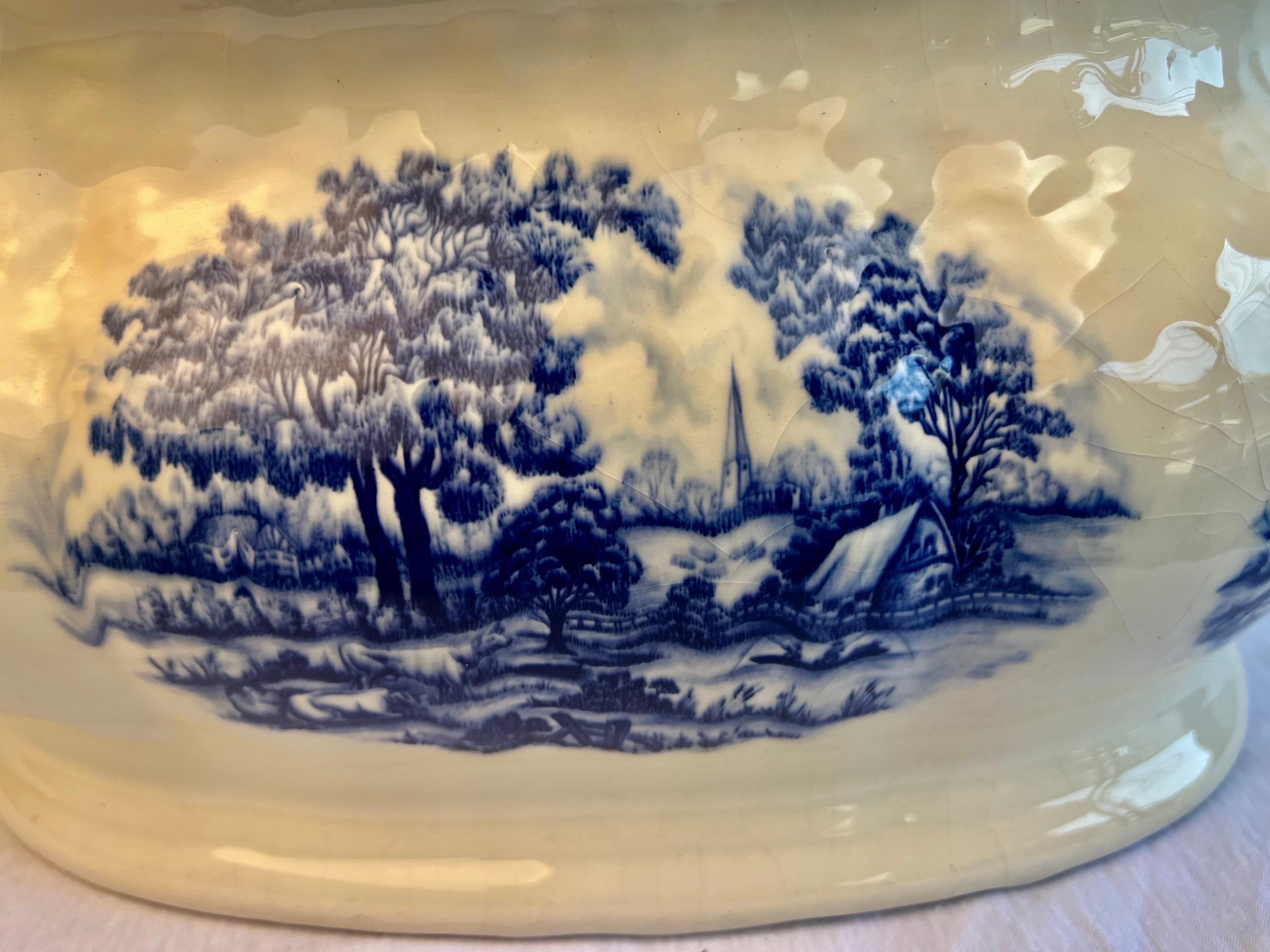 Blue and White English Transferware Cachepot For Sale 8