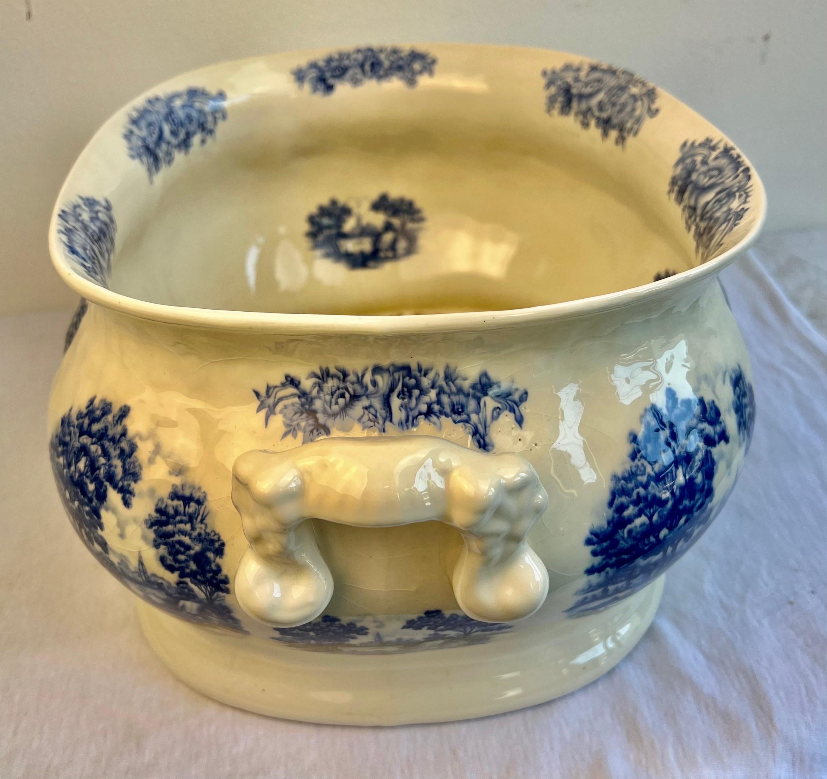 Blue and White English Transferware Cachepot For Sale 10