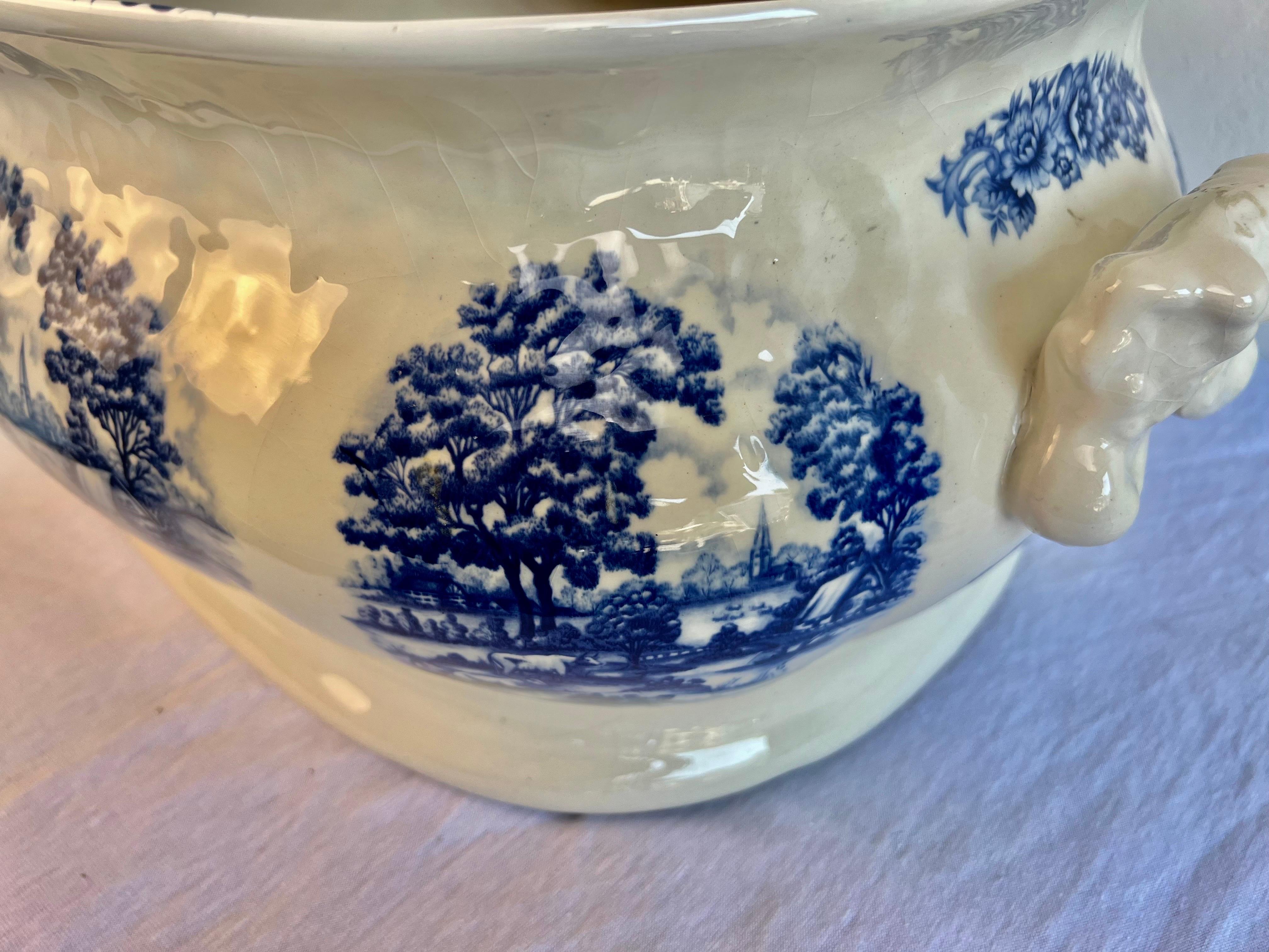 Blue and White English Transferware Cachepot For Sale 11