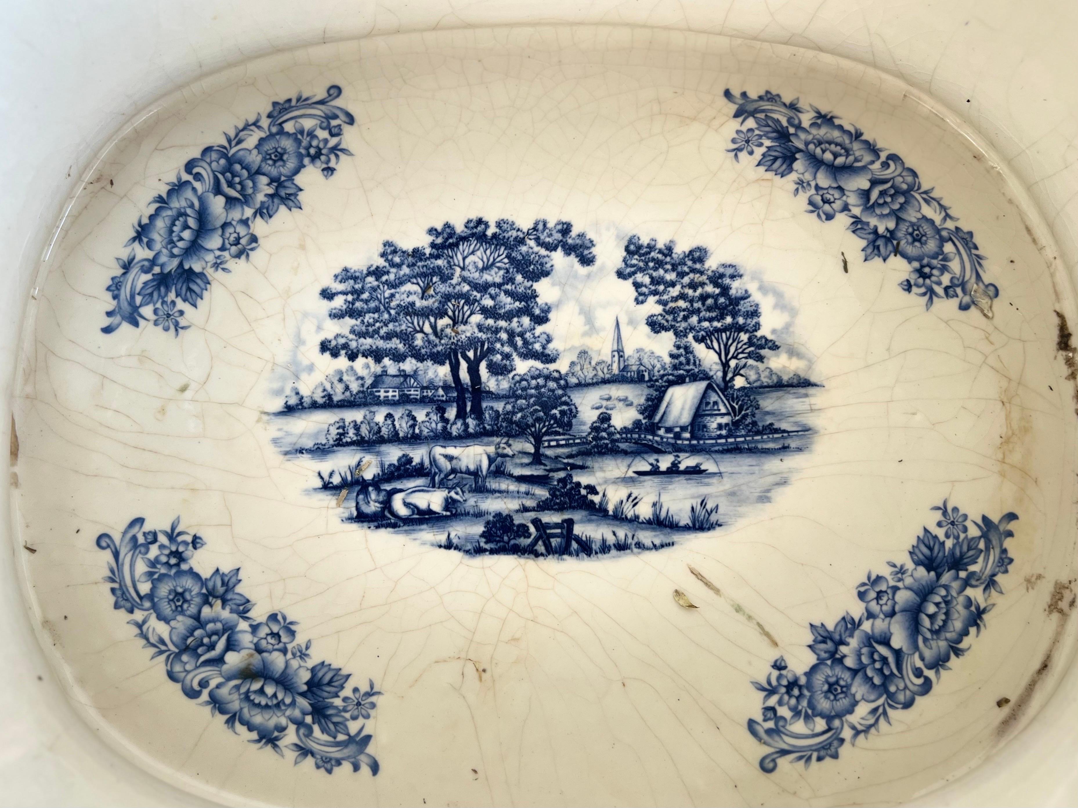 Blue and White English Transferware Cachepot For Sale 2