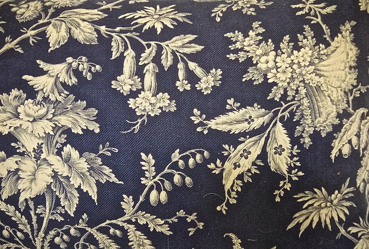 French Provincial Blue and White Exotic Flowers Cotton Pillow, French, 19th Century For Sale
