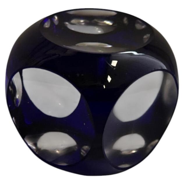 Blue and white faceted crystal paperweight sulfide For Sale