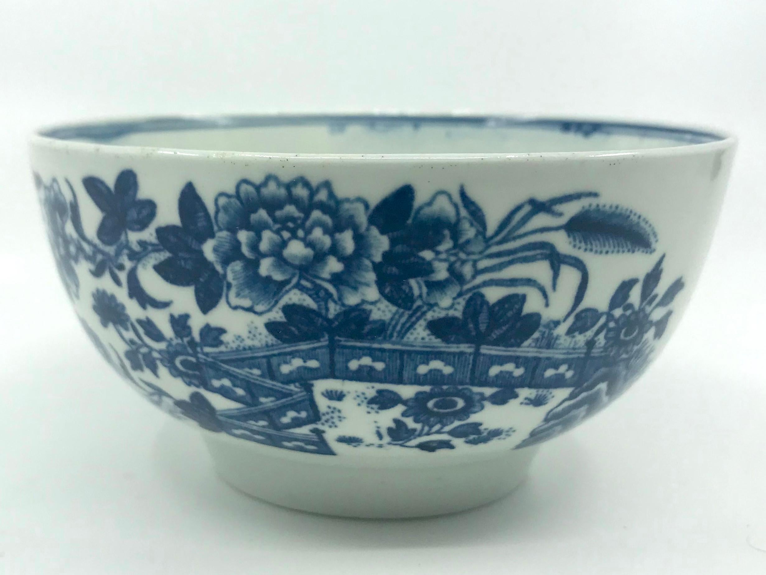 English Blue and White First Period Worcester Chinoiserie Porcelain Bowl