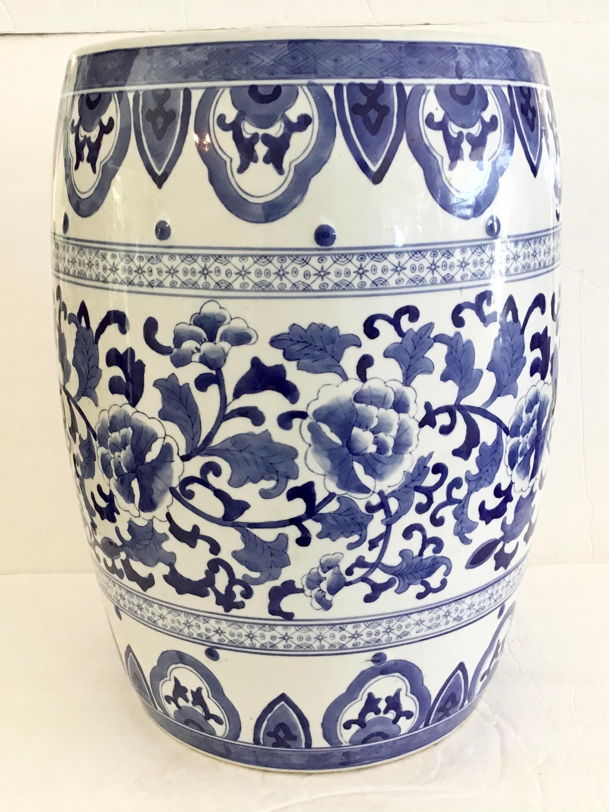 Late 20th Century Blue and White Floral Ceramic Garden Seat