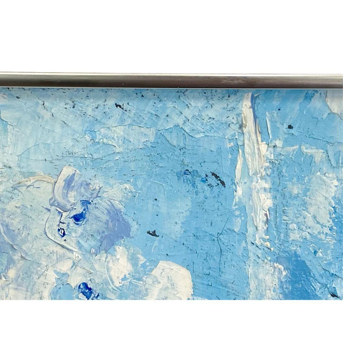 20th Century Blue and White Floral Signed Painting For Sale