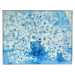 Quadro firmato con fiori blu e bianchi
