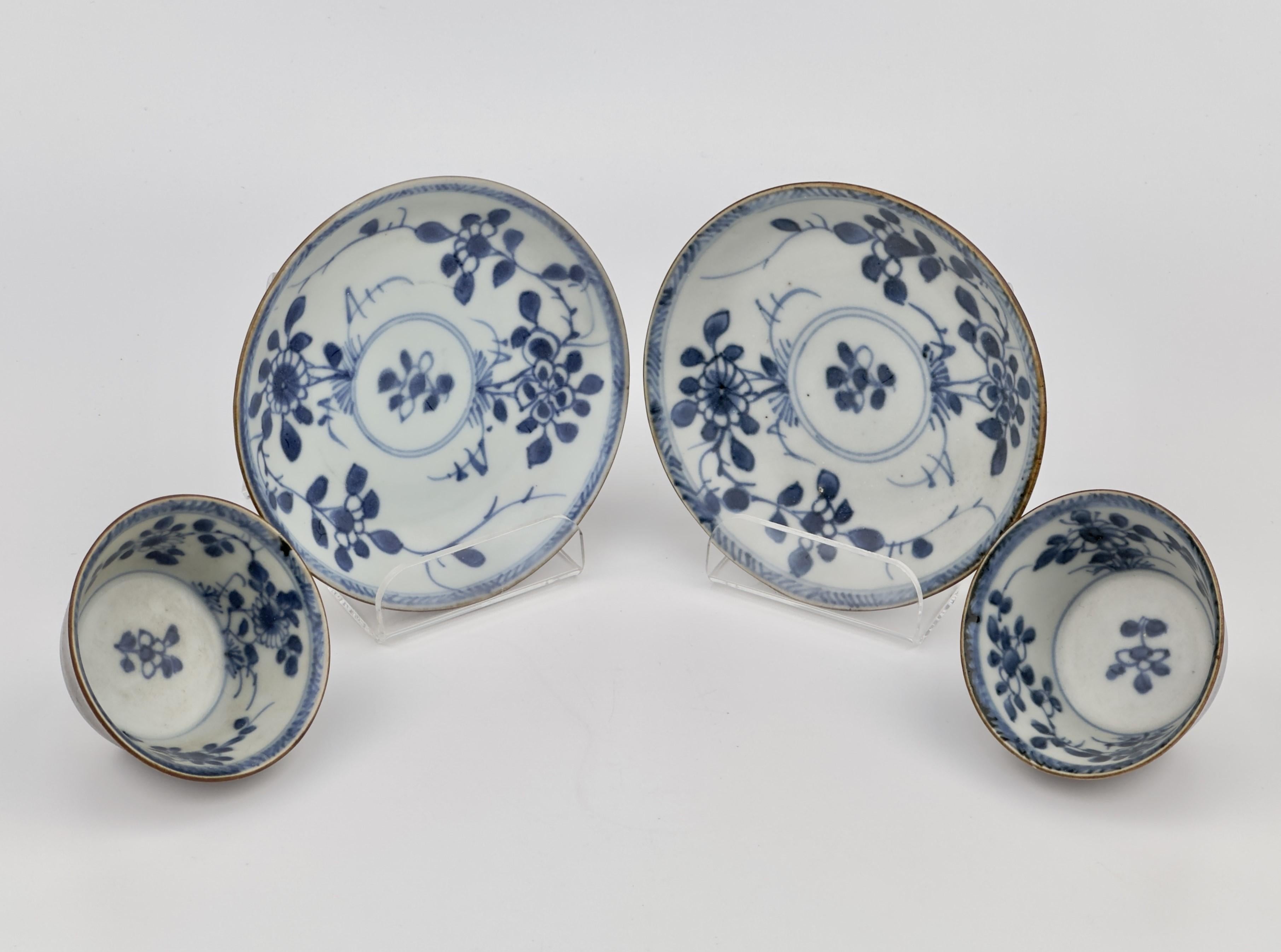 Chinese Blue And White Flower Pattern Tea Set C 1725, Qing Dynasty, Yongzheng Era For Sale