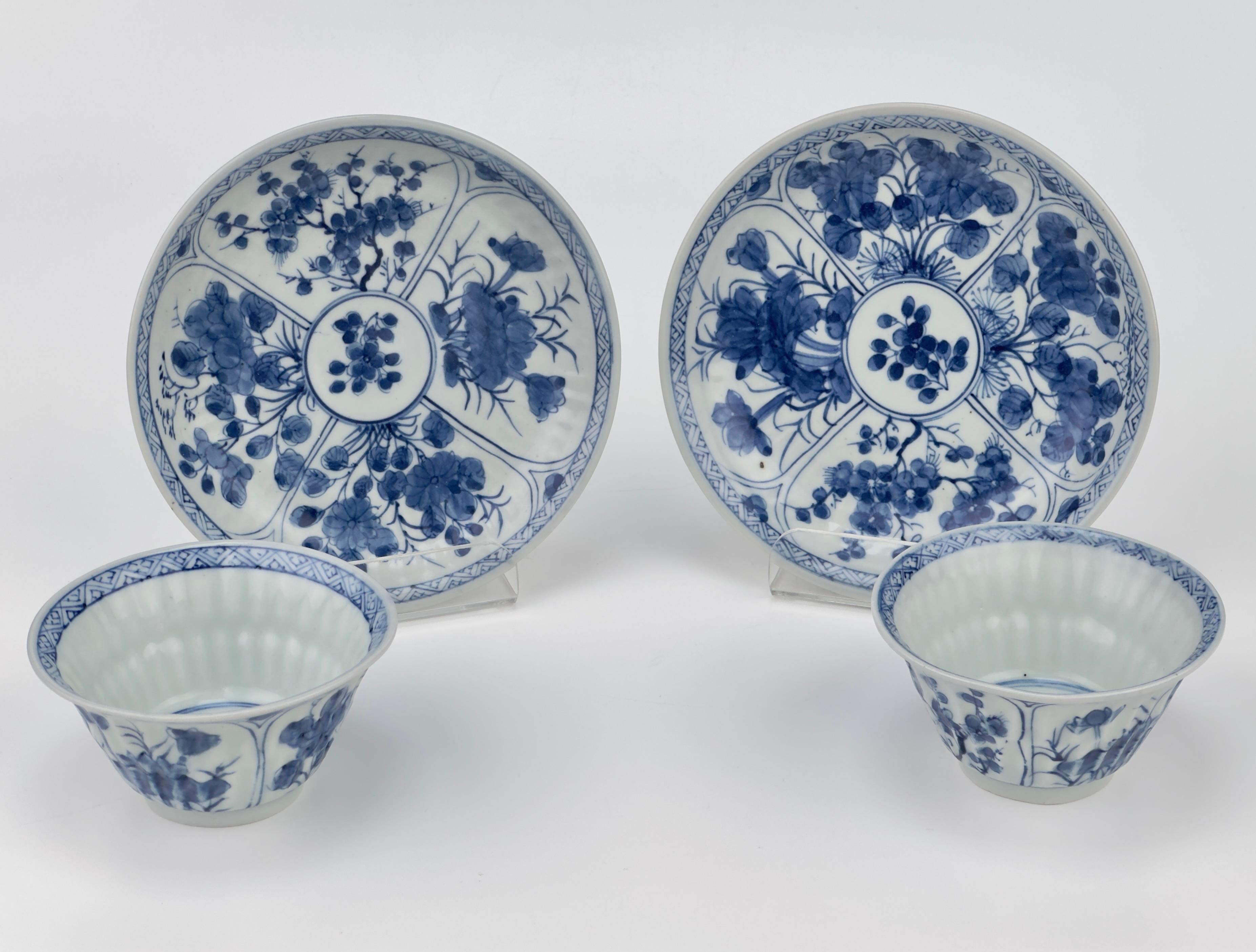 Chinese Blue And White Flower Pattern Tea Set, Qing Dynasty, Kangxi Era For Sale