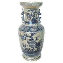 Blue and White Flower Tree Vase with Squirrel Handles