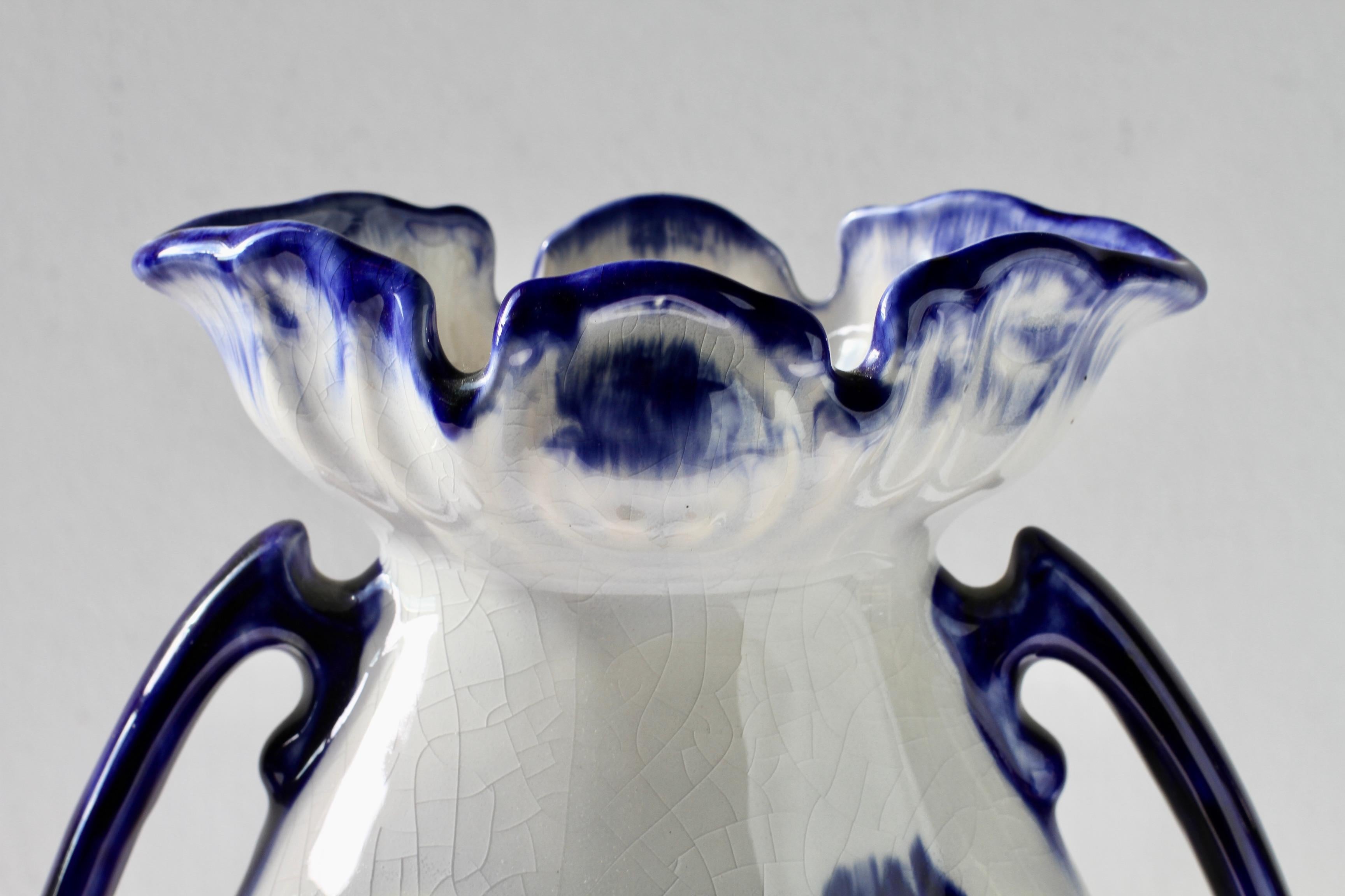 Blue and White Flowers Victorian Style Staffordshire Ironstone Pottery Vase For Sale 7