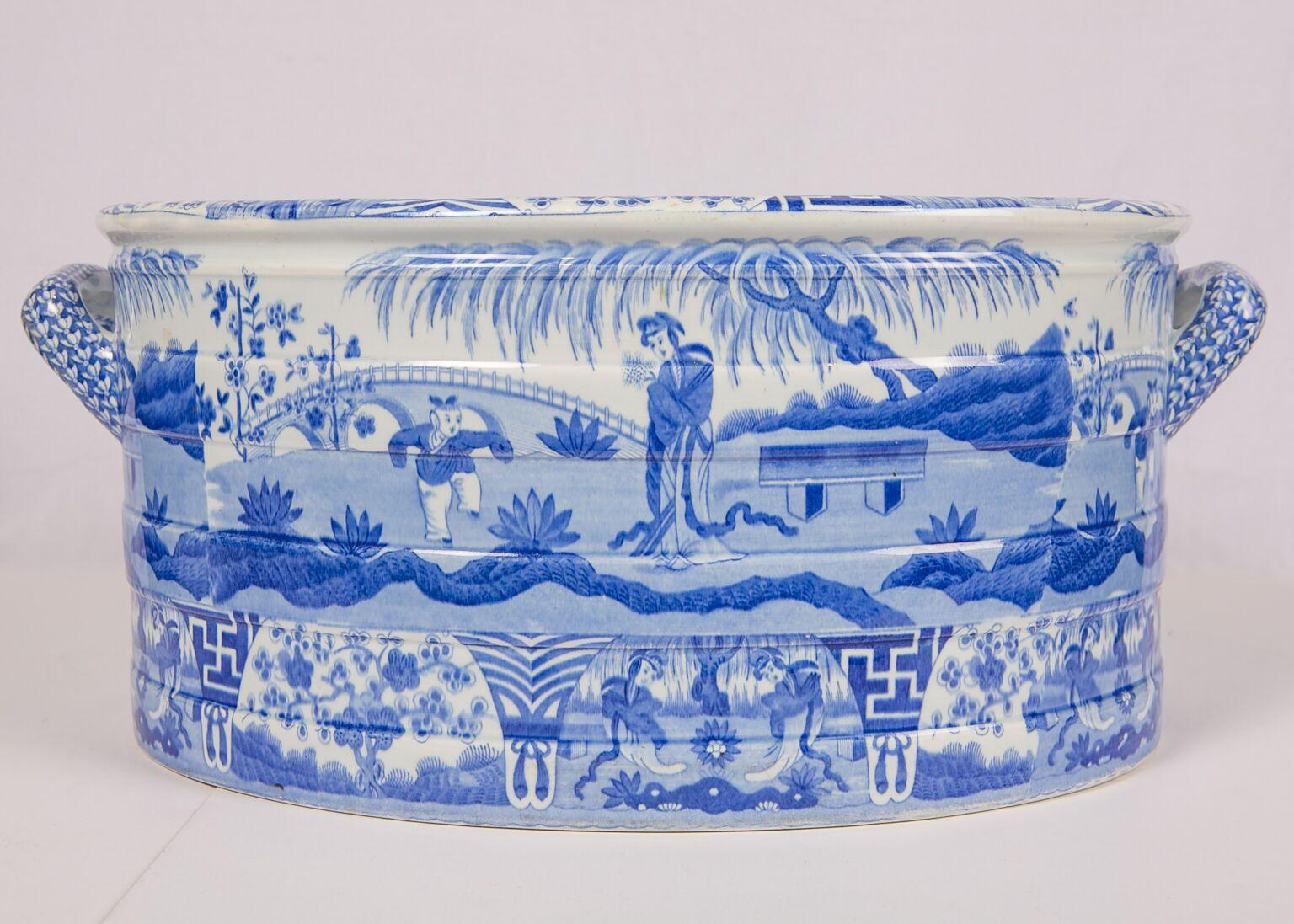 Blue and White Footbath Made by Spode in Chinoiserie Style Circa 1820 2