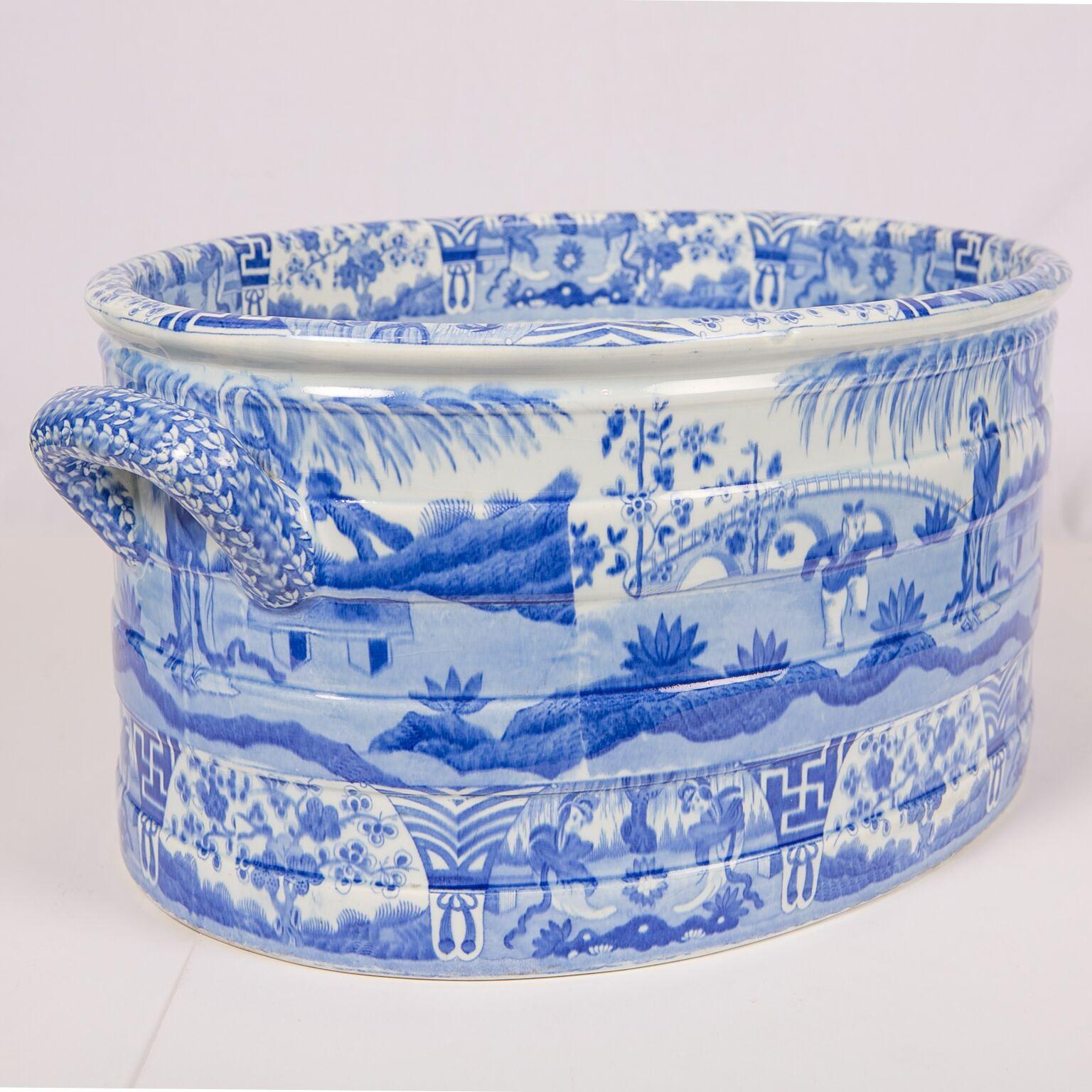English Blue and White Footbath Made by Spode in Chinoiserie Style Circa 1820