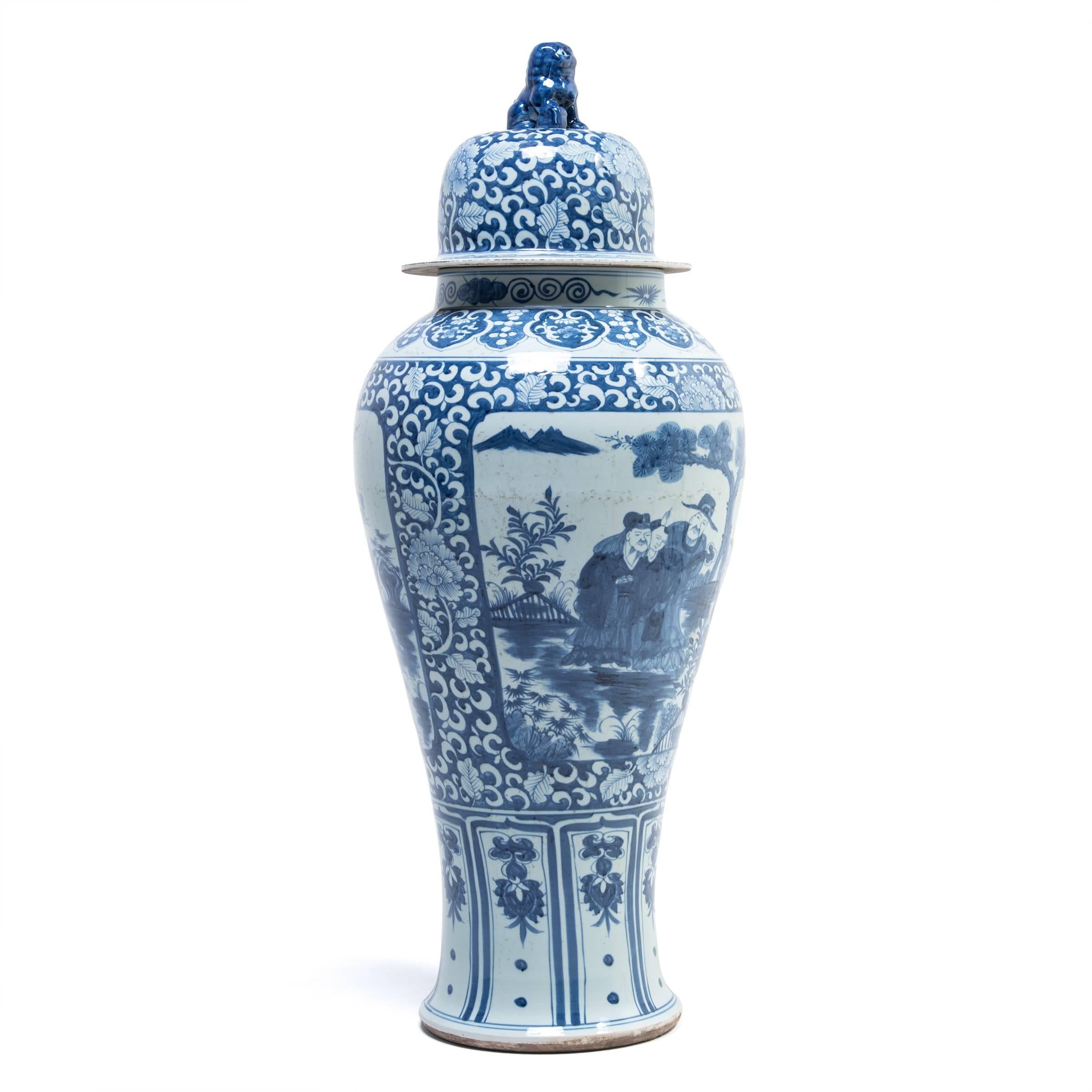 Chinese blue-and-white porcelain has inspired ceramists worldwide since cobalt was first introduced to China from the Middle East thousands of years ago. This contemporary example of a traditional ginger jar was artisan made in Jiangxi province.