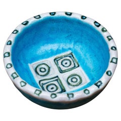 Ciotola in ceramica smaltata blu e bianca di Guido Gambone, Italia, 1950 ca.