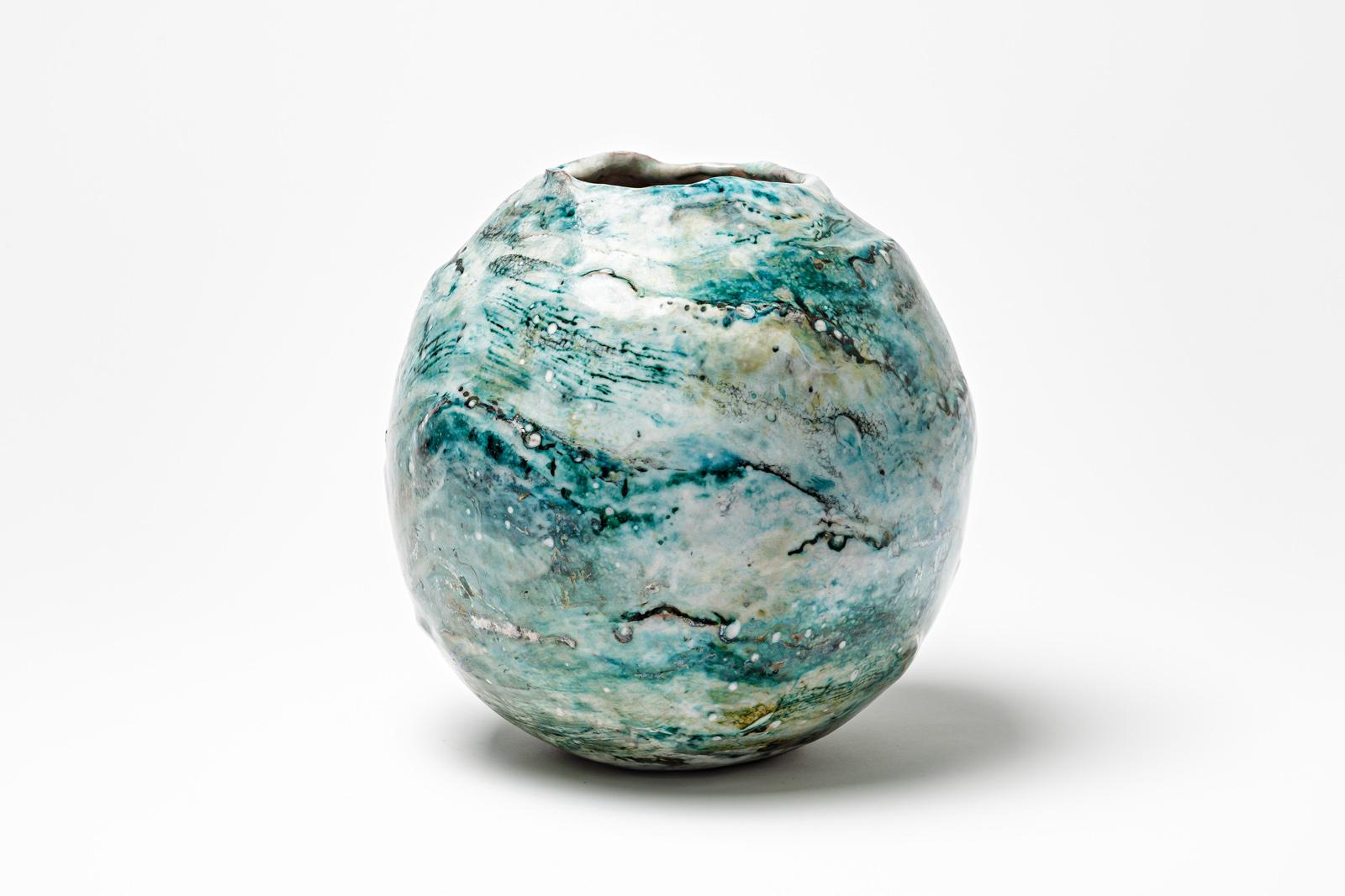 Beaux Arts Blue and white glazed ceramic vase by Gisèle Buthod Garçon, circa 1980-1990 For Sale
