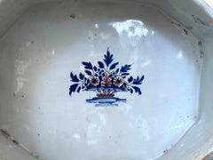 Blue and White Glazed French Terracotta Compote