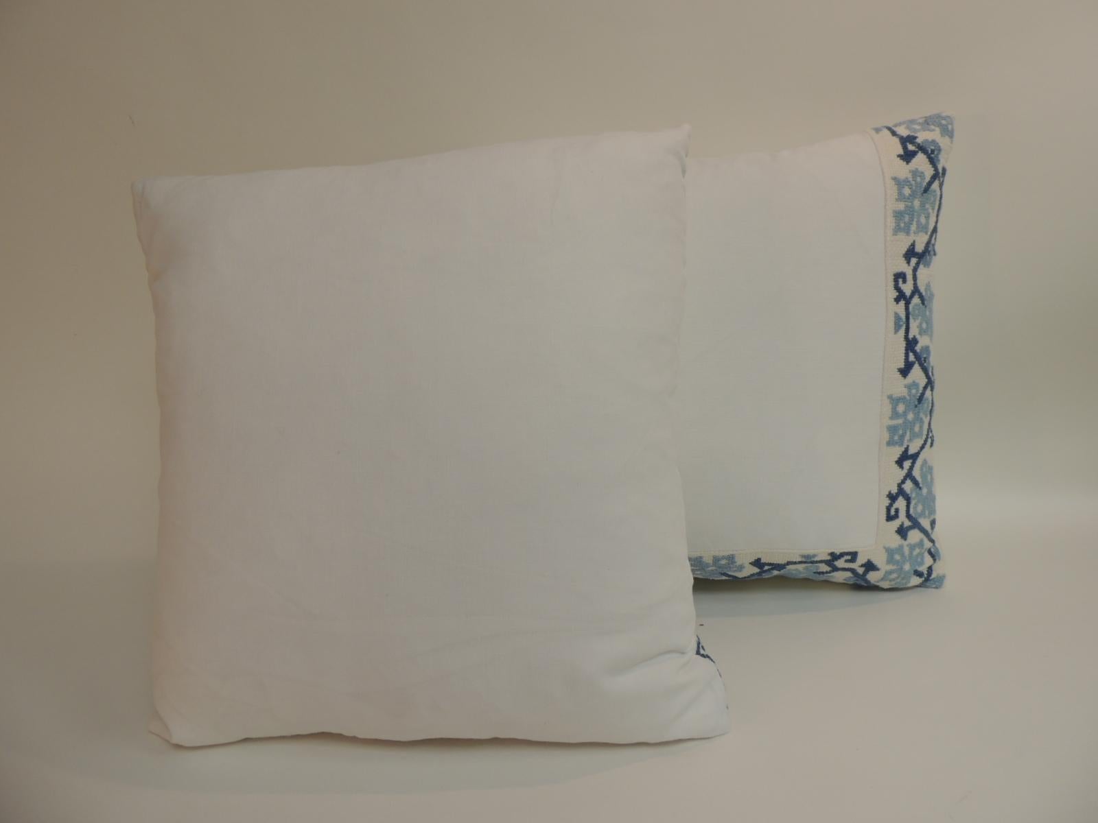Hand-Crafted Blue and White Greek Isle Embroidered Decorative Pillows For Sale