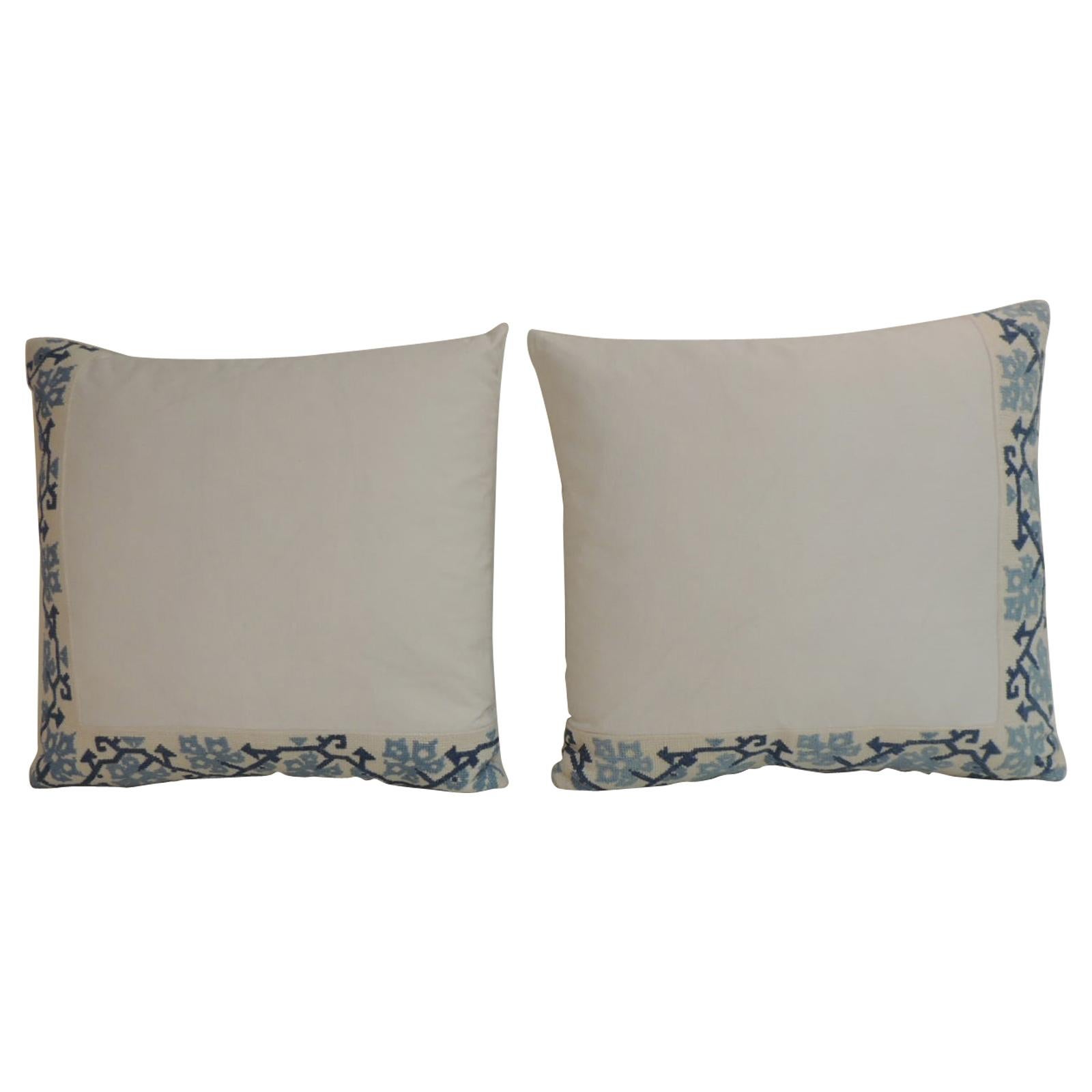 Blue and White Greek Isle Embroidered Decorative Pillows For Sale