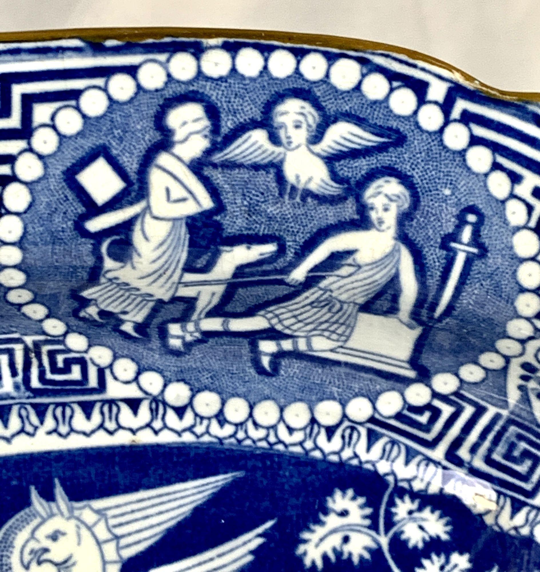 Blue and White Greekware Platter with Well & Tree by Herculaneum England C-1810 3