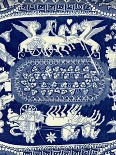 Plato de loza griega azul y blanca con pozo y árbol de Herculano Inglaterra C-1810