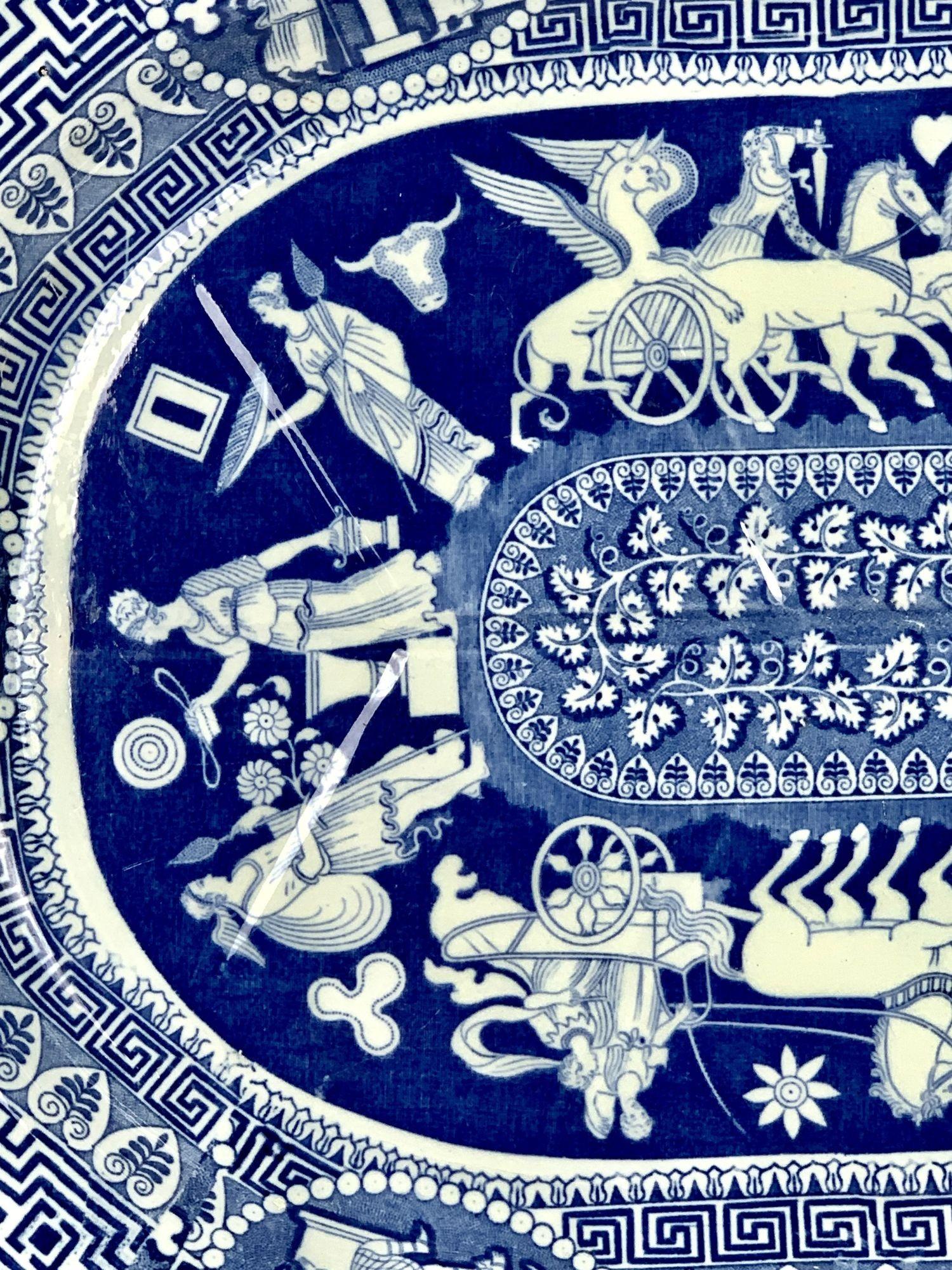 Neoclassical Blue and White Greekware Platter with Well & Tree by Herculaneum England C-1810