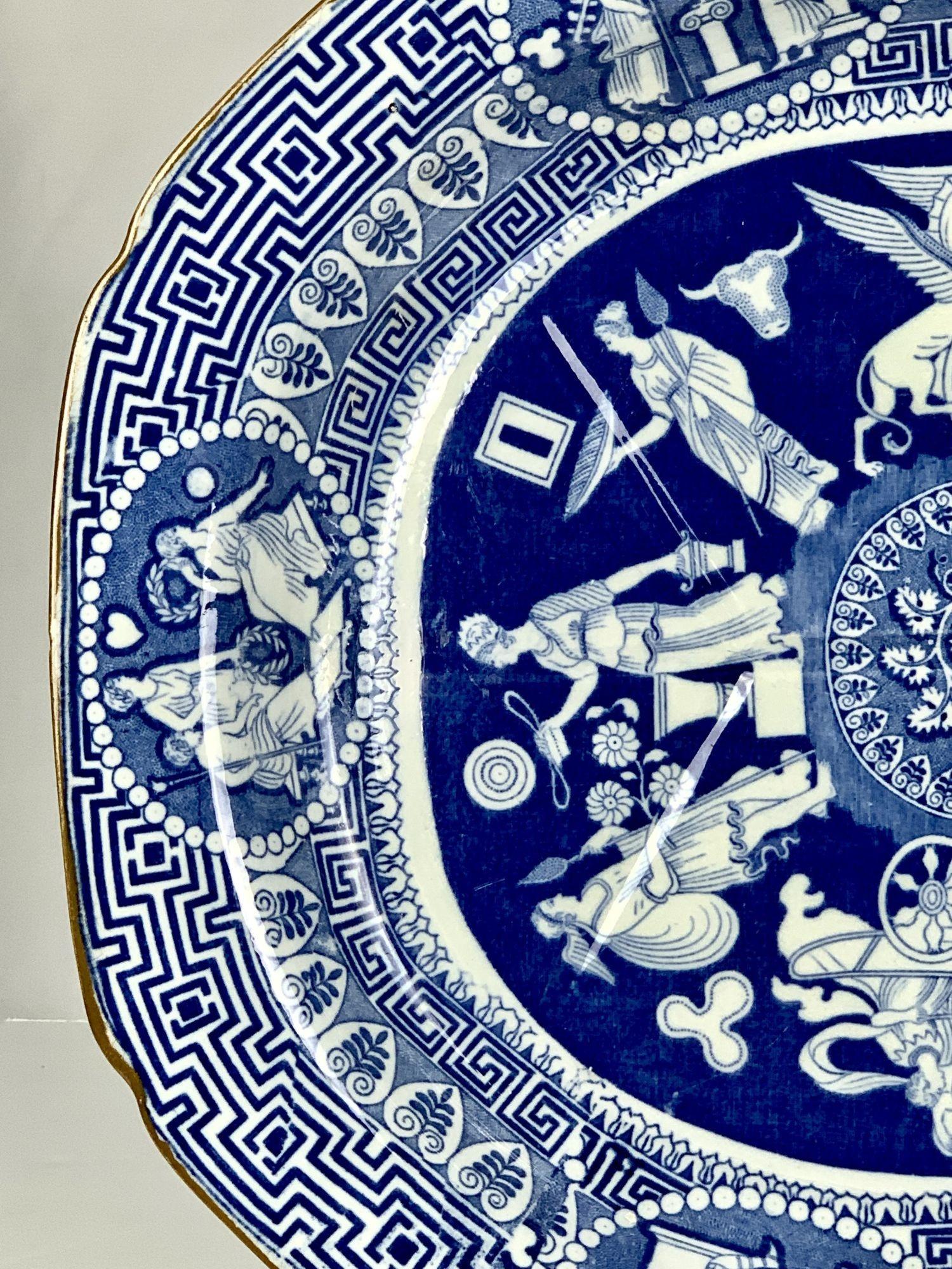 English Blue and White Greekware Platter with Well & Tree by Herculaneum England C-1810