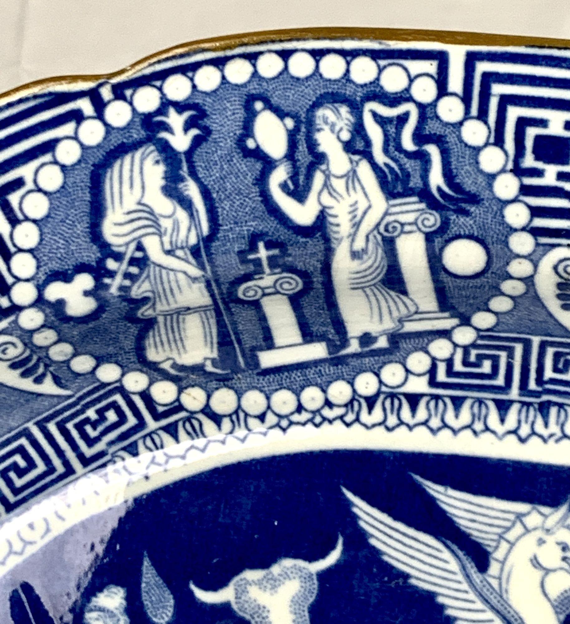 Blue and White Greekware Platter with Well & Tree by Herculaneum England C-1810 2