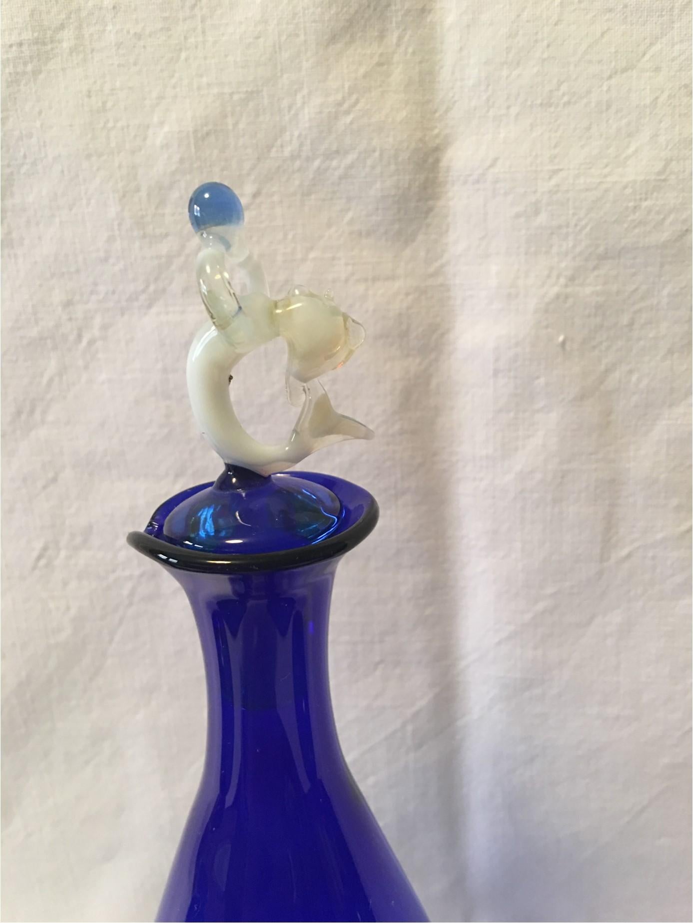 Mid-20th Century Blue and White Hand Blown Mermaid 1950s Liqueur Set in Bimini Style For Sale