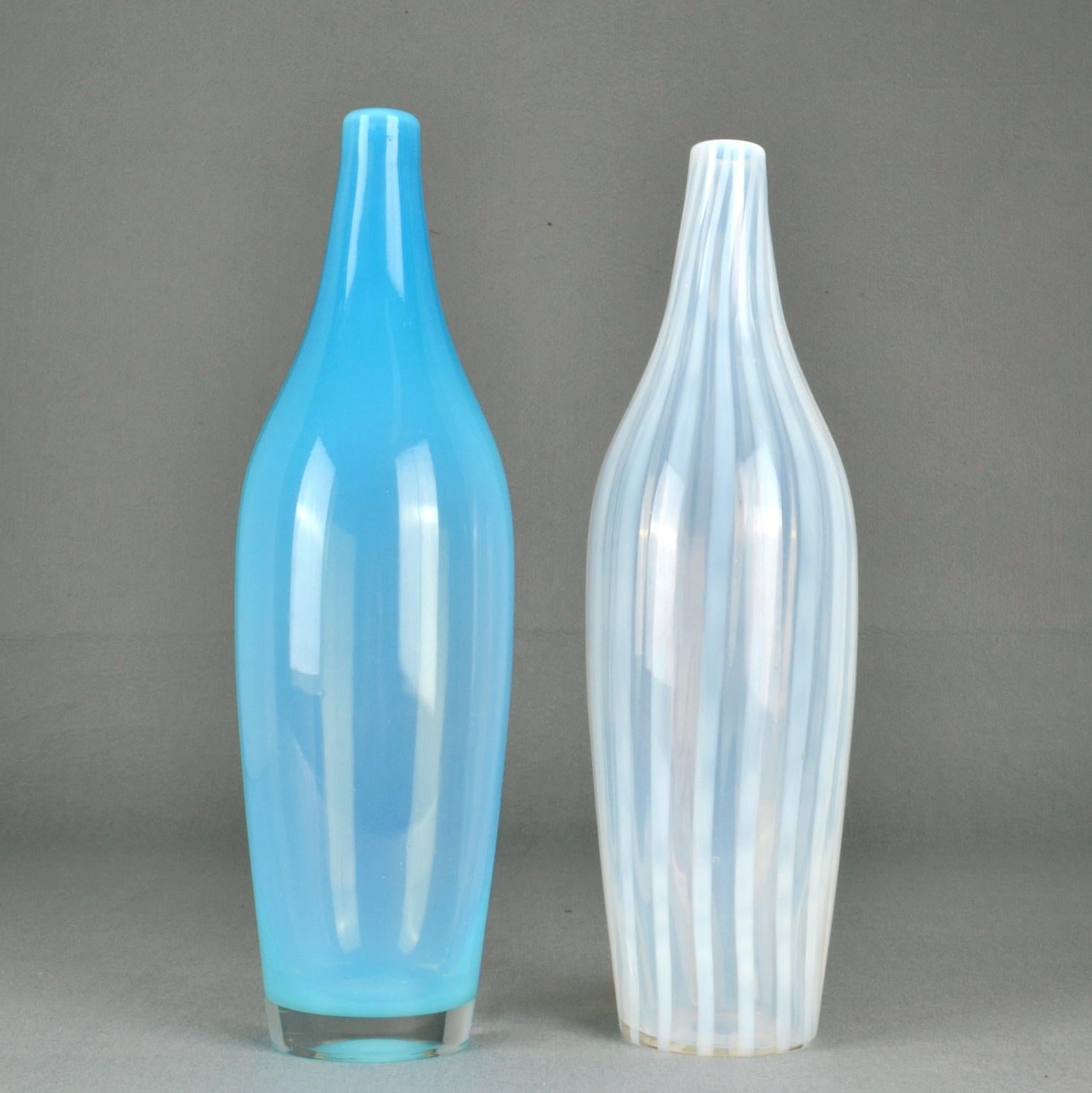 Dutch Blue and White Hand Blown Vases by Leerdam, 1960s For Sale