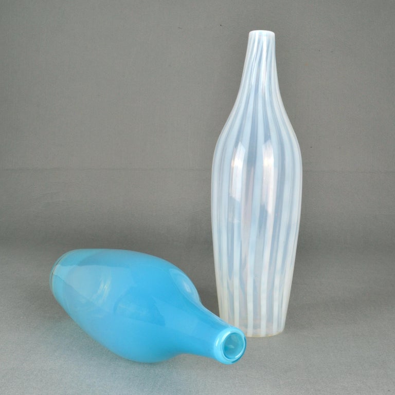 Blue and White Hand Blown Vases by Leerdam, 1960s For Sale at 1stDibs