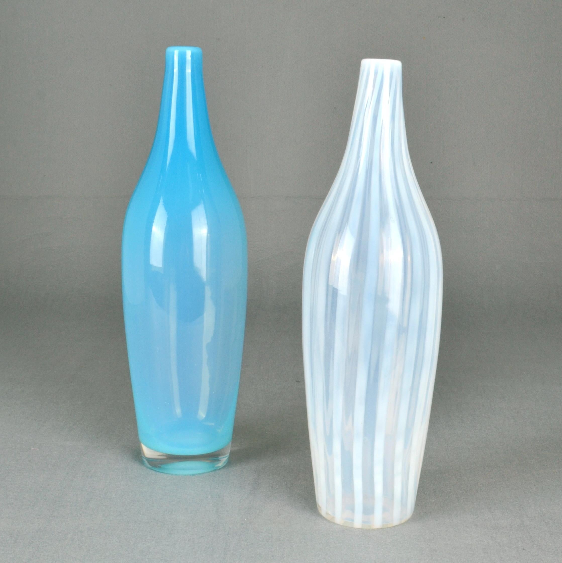 Mid-20th Century Blue and White Hand Blown Vases by Leerdam, 1960s For Sale