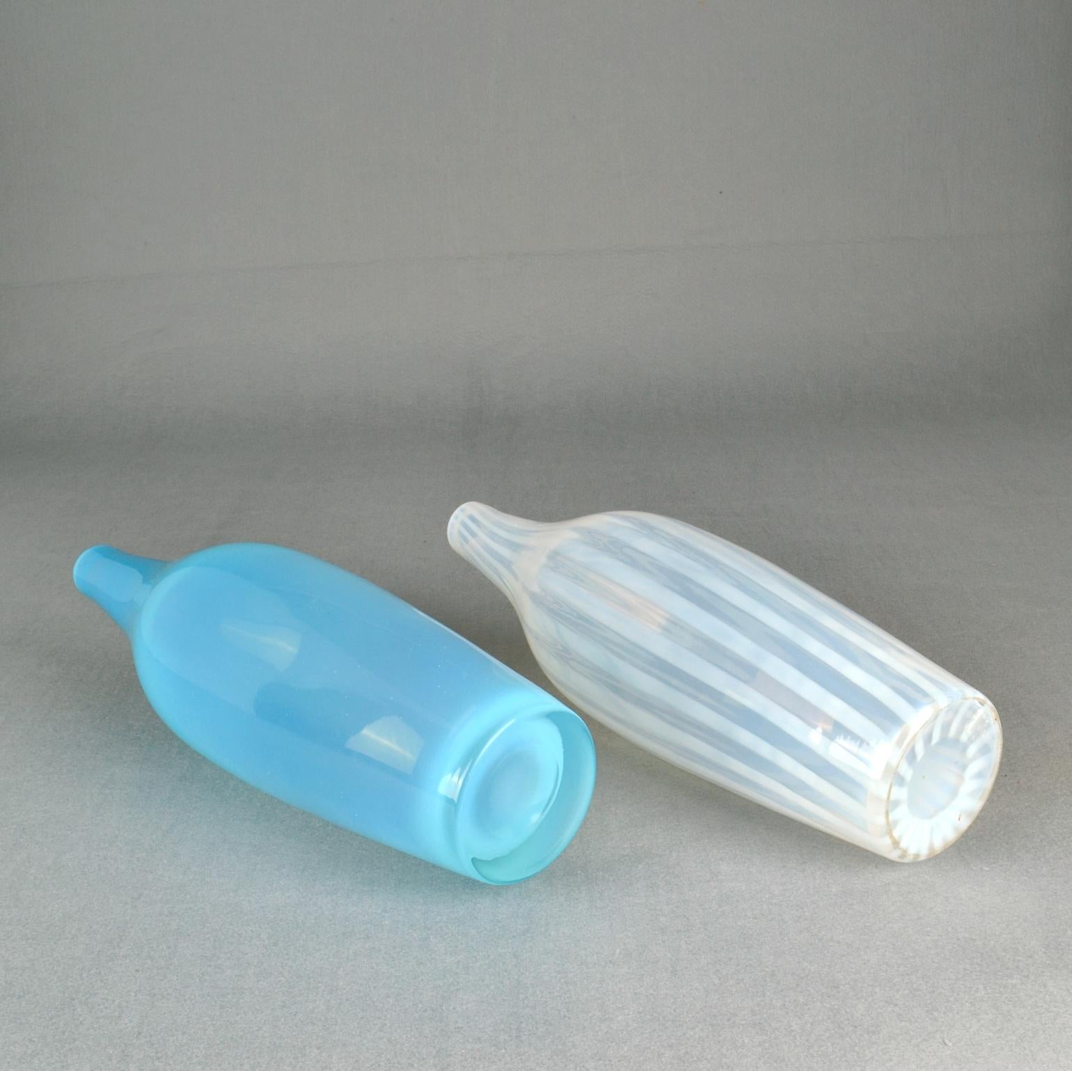 Blown Glass Blue and White Hand Blown Vases by Leerdam, 1960s For Sale