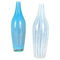 Blue and White Hand Blown Vases by Leerdam, 1960s