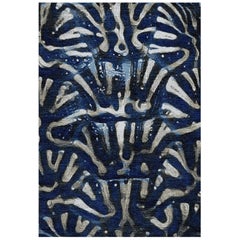 Blue and White Handmade Wool and Silk Rug from Aldabra Collection by Gordian
