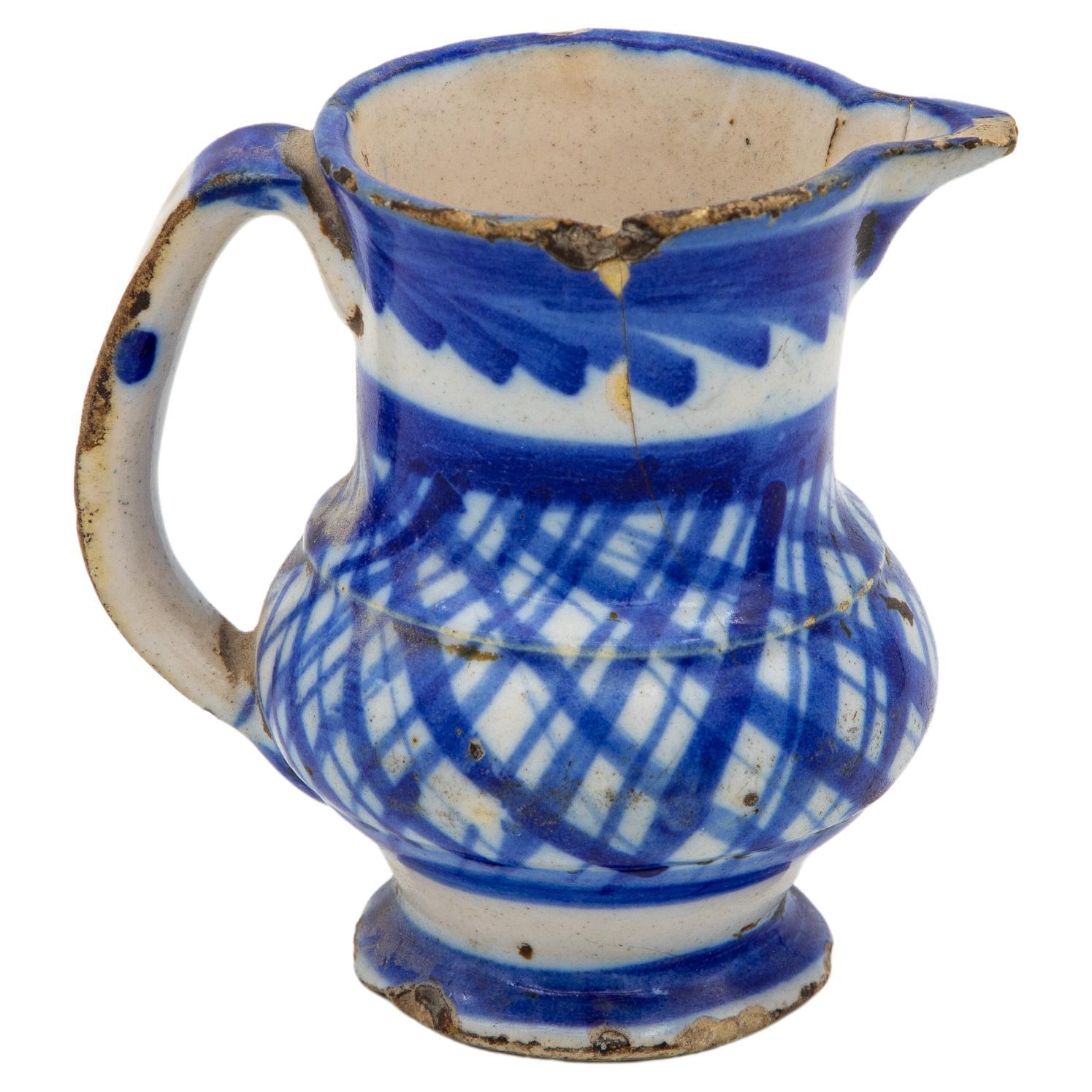 Blue and White Hatch Motif Creamer