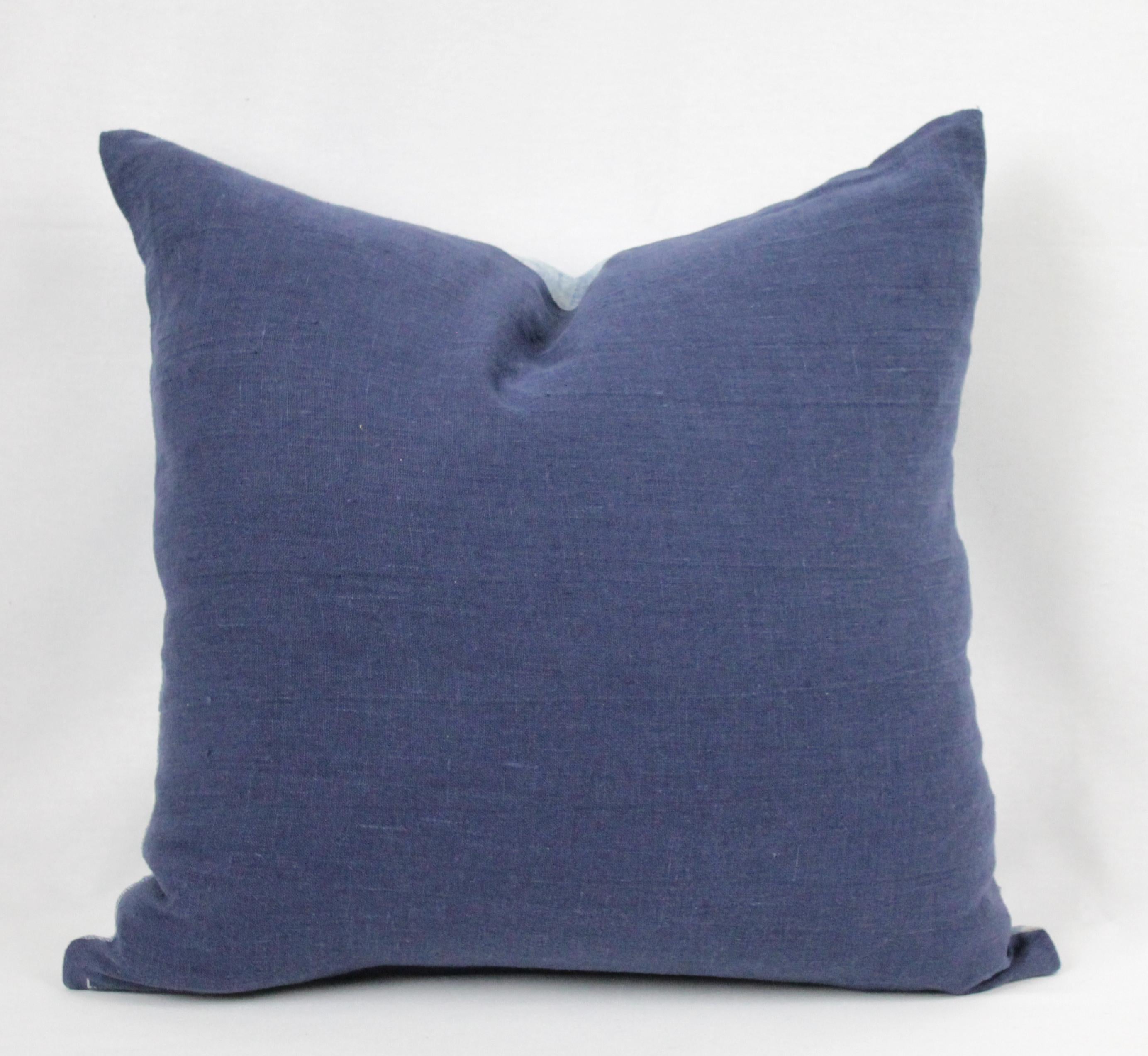 Blue and White Horizontal Stripe Batik Style Pillow 5