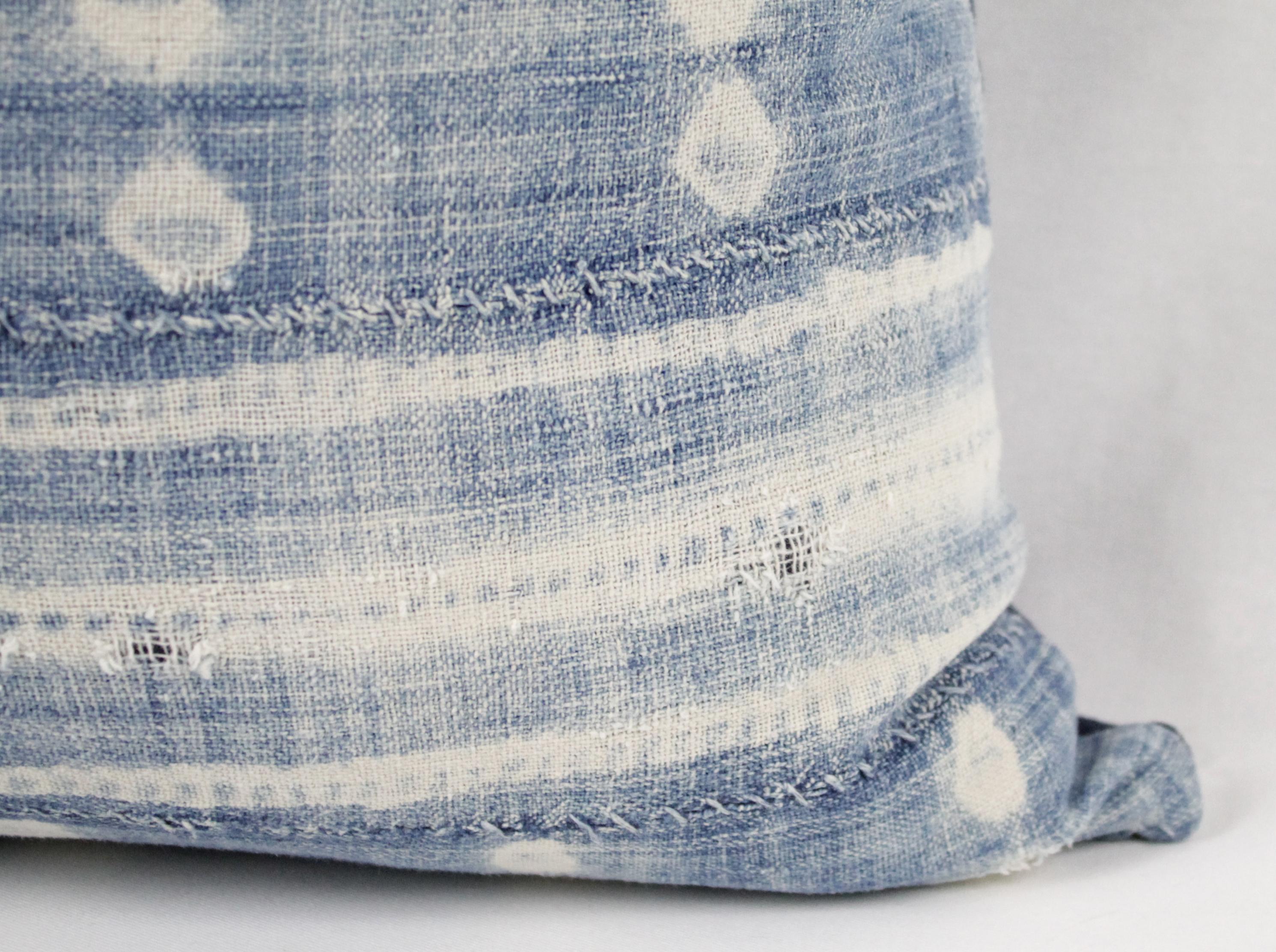 Cotton Blue and White Horizontal Stripe Batik Style Pillow