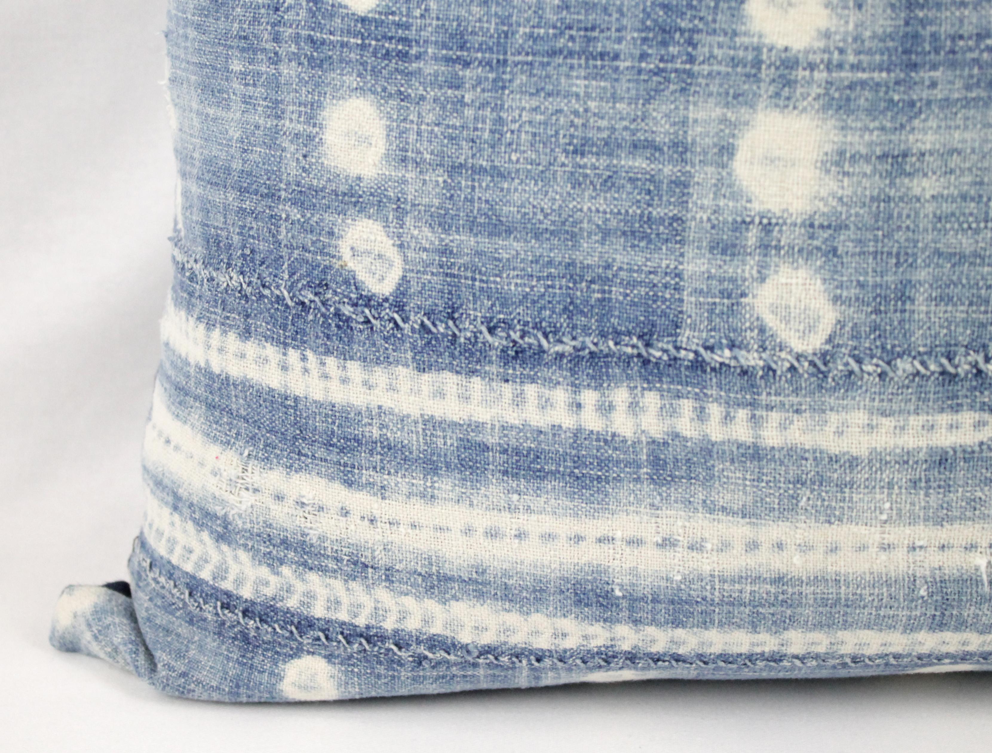 Blue and White Horizontal Stripe Batik Style Pillow 1