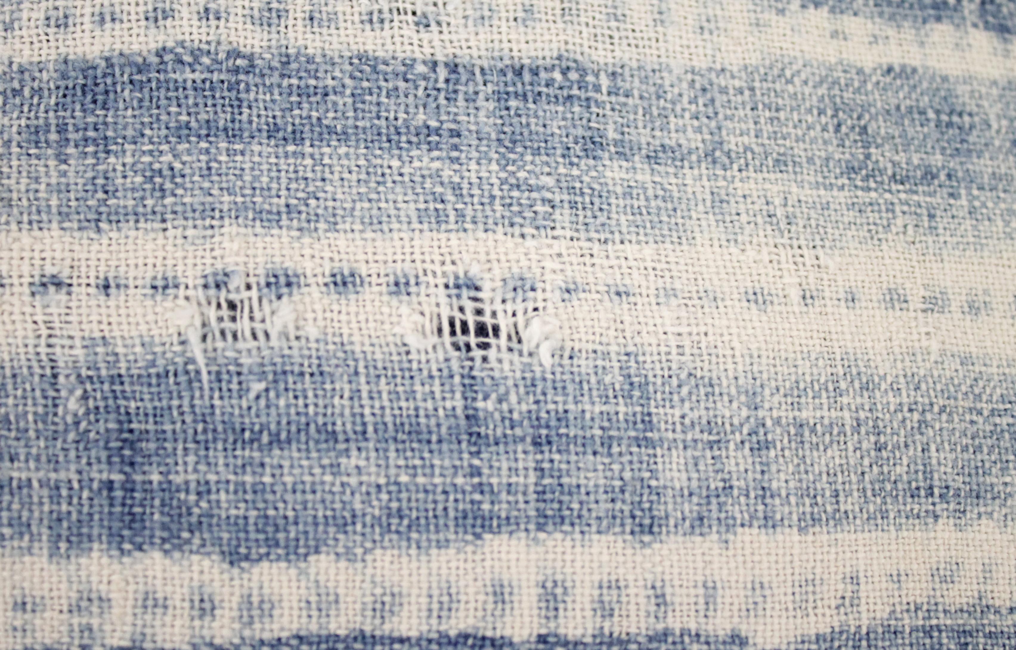 Blue and White Horizontal Stripe Batik Style Pillow 2